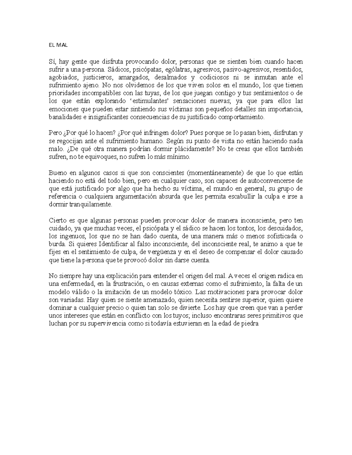 EL MAL - se habla de como el mal llego al mundo - EL MAL Sí, hay gente ...