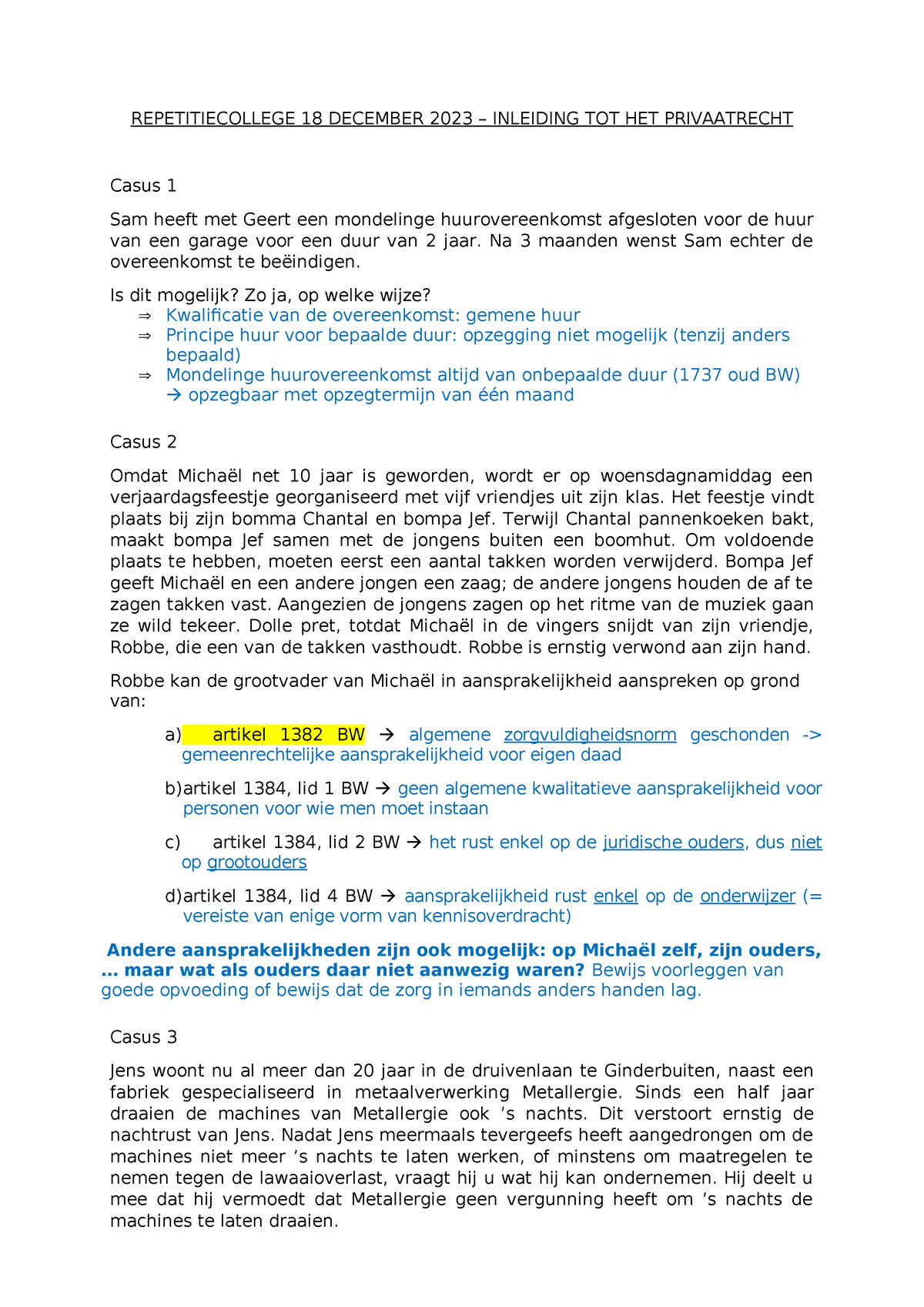 Oefeningen Inleiding Tot Het Privaatrecht - 18 - REPETITIECOLLEGE 18 ...