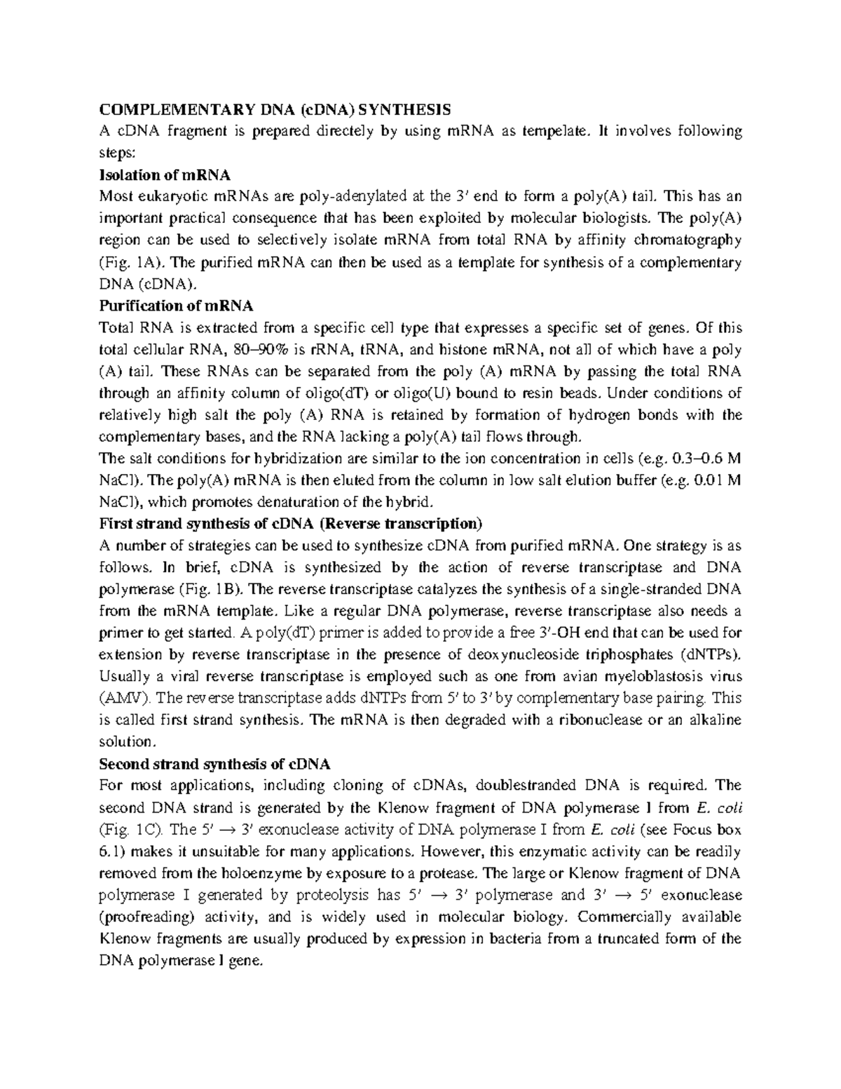 Biotechnology engineering 3 COMPLEMENTARY DNA (cDNA