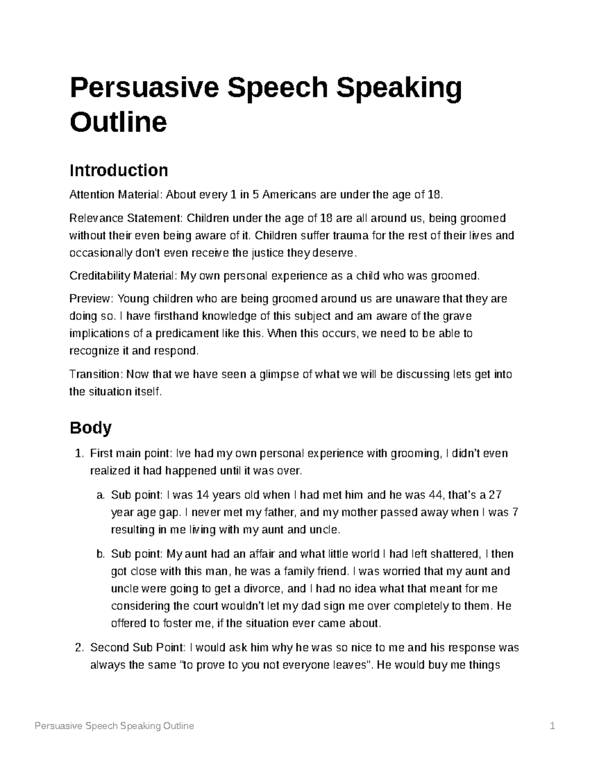 Persuasive Speech Speaking Outline - Persuasive Speech Speaking Outline ...