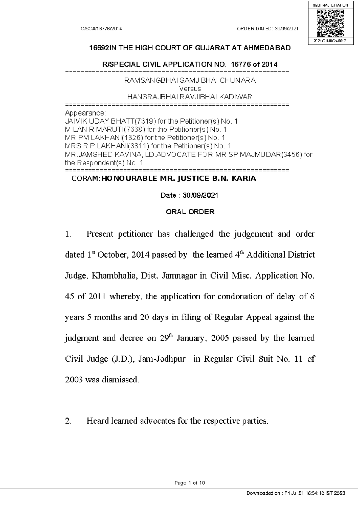 SCA167762014 GJHC - ASSIGNMENT - C/SCA/16776/2014 ORDER DATED: 30/09 ...