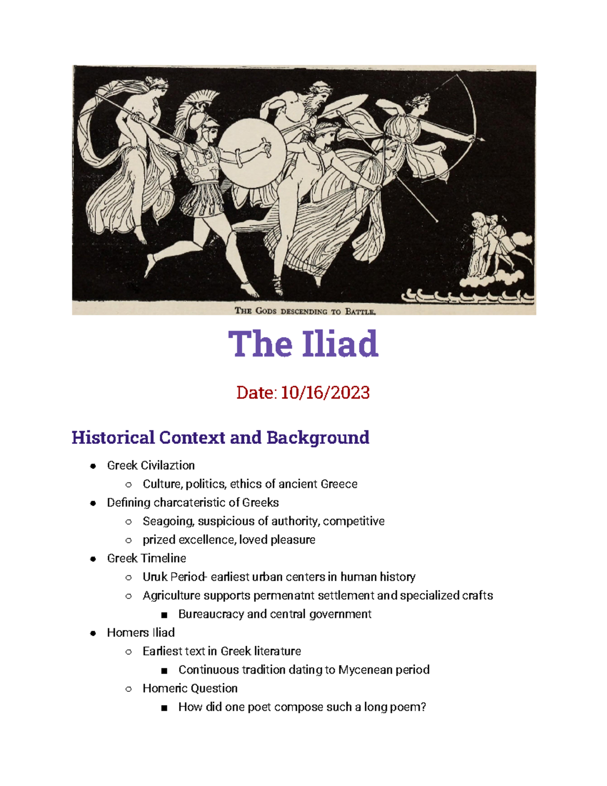 The Iliad - The Iliad Date: 10/16/ Historical Context and Background ...