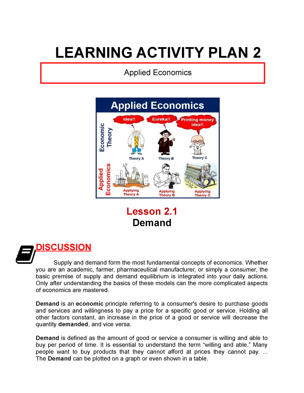 LAP2 Applied Economics Week 3 4 - LEARNING ACTIVITY PLAN 2 Applied ...