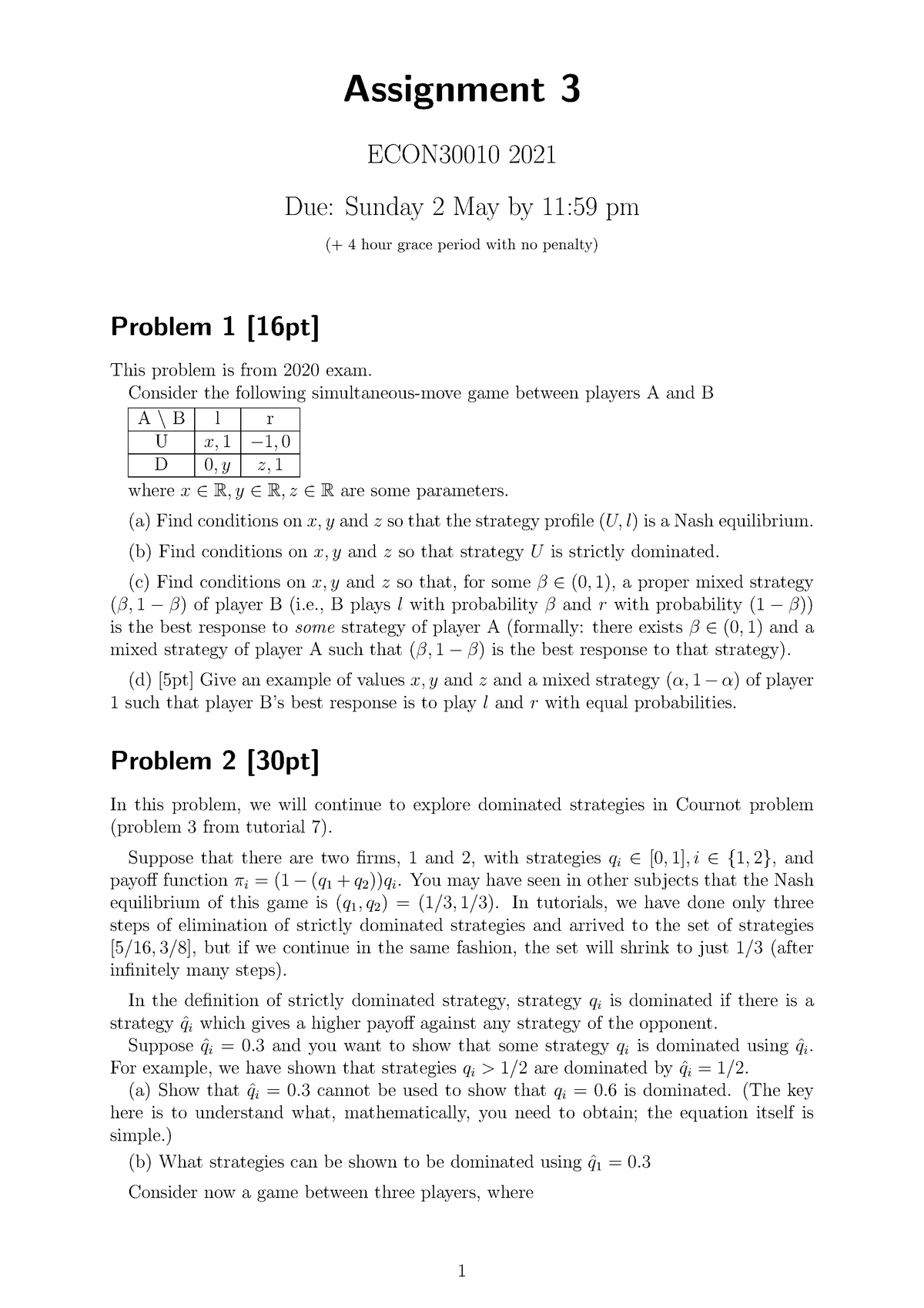 ECON30010 2021 A3-q - Assignment 3 - Assignment 3 ECON30010 2021 Due ...