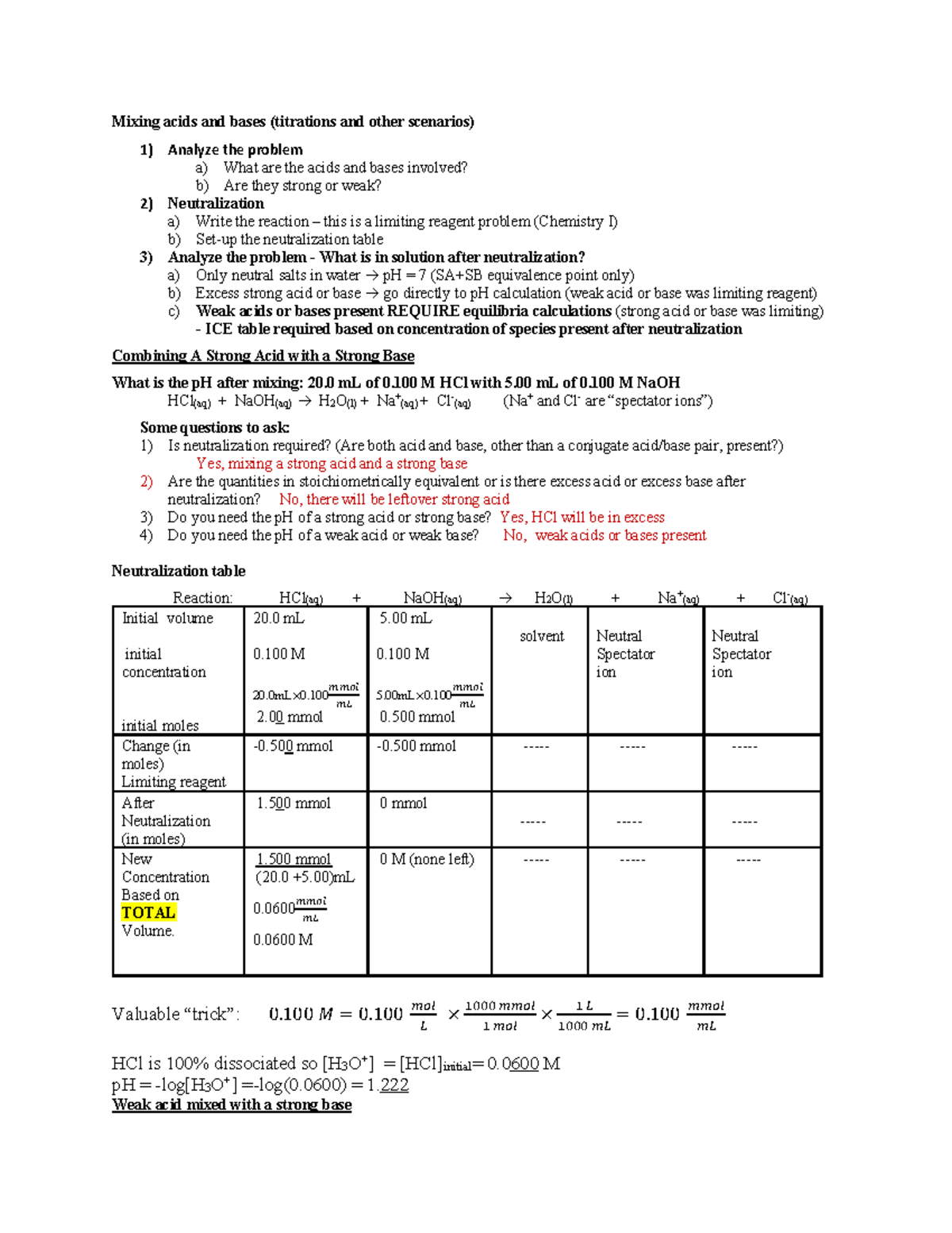 Titration and buffers Mixing acids and bases (titrations and other