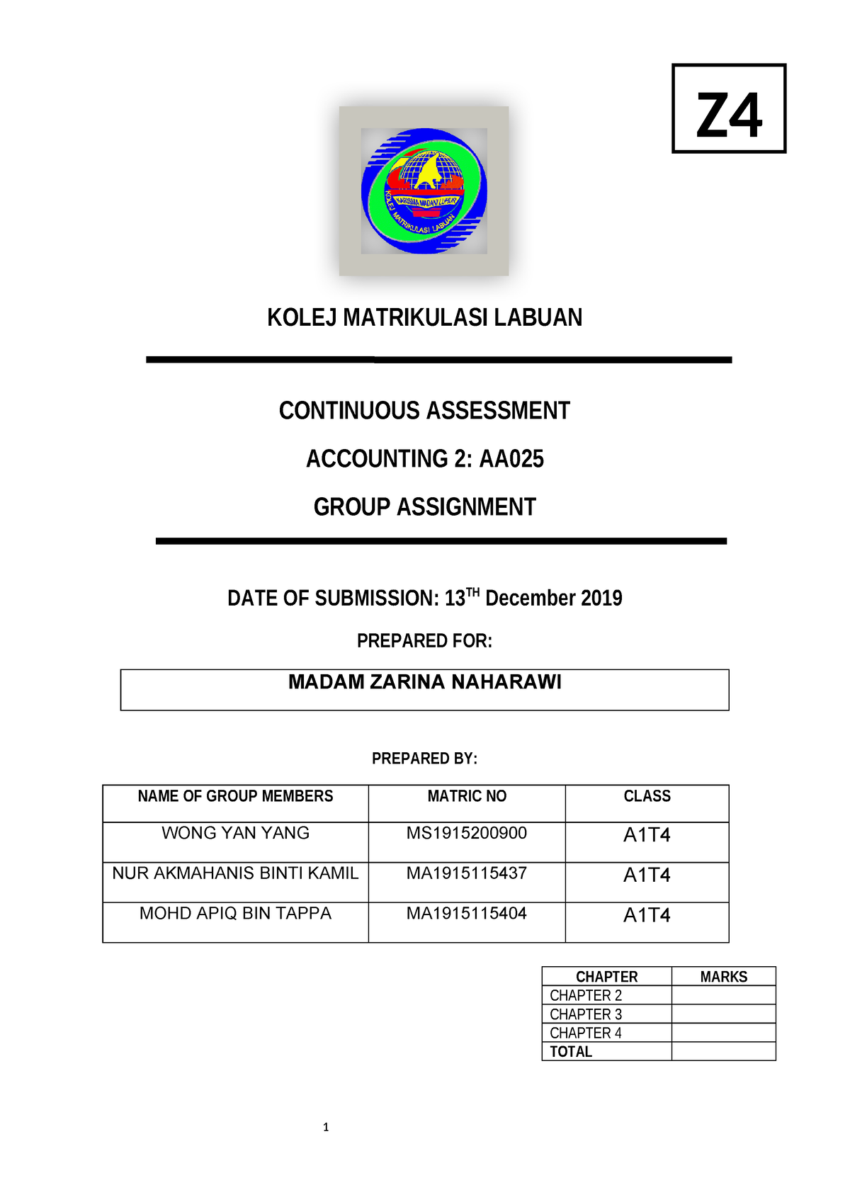 group assignment account matrikulasi