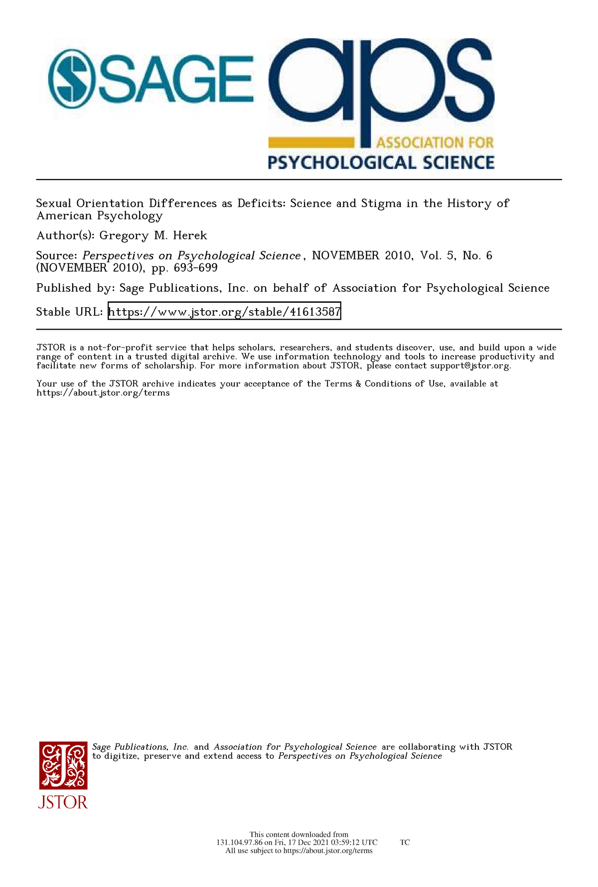 Herek 2010 Sexual orientation differences as deficits Science