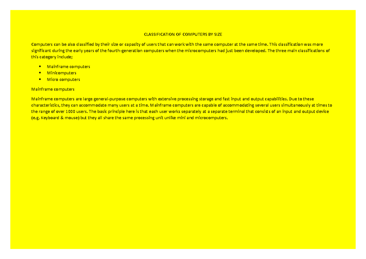 Classification OF Computers BY SIZE CLASSIFICATION OF COMPUTERS BY