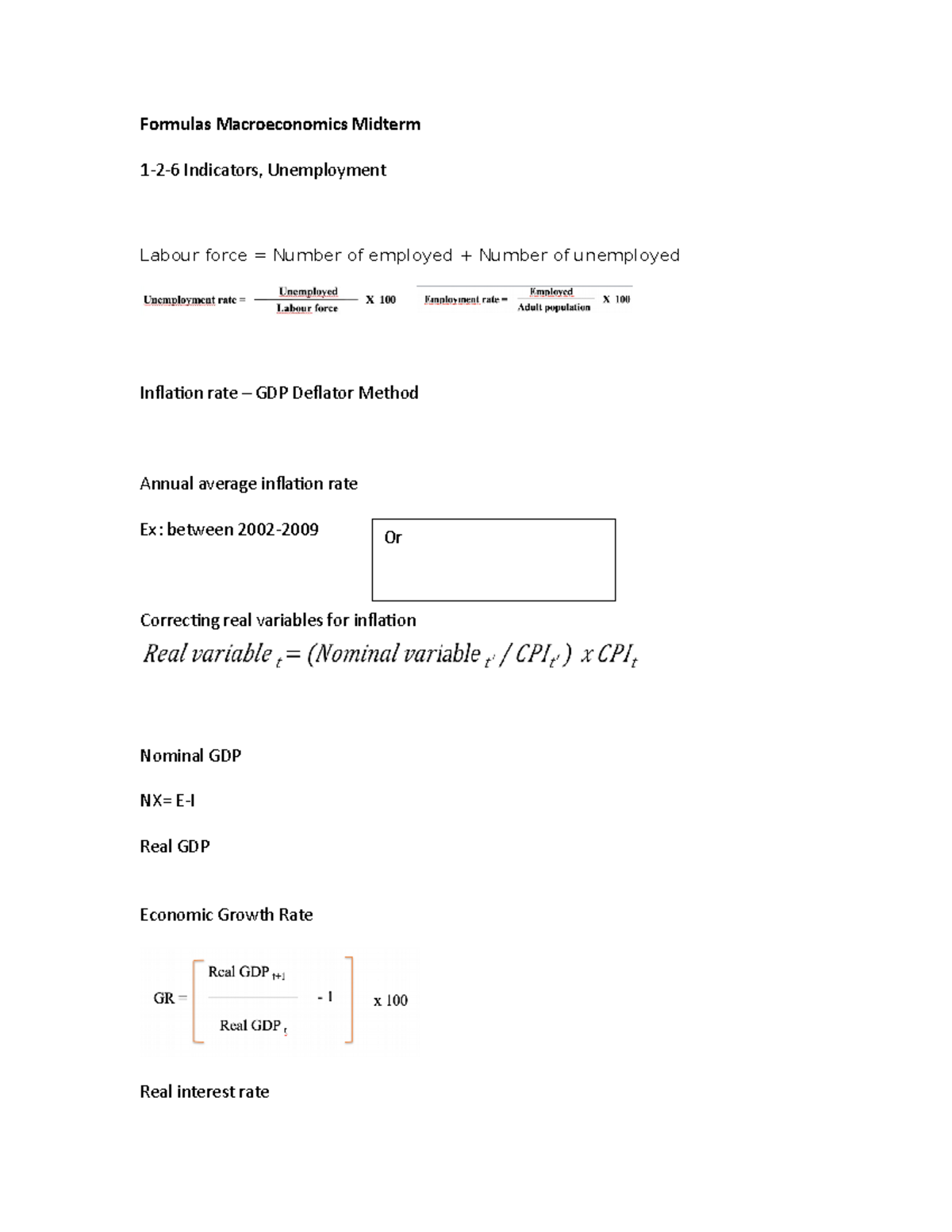 Formulas Macroeconomics Midterm - P: price level Y: Real GDPM: Money ...