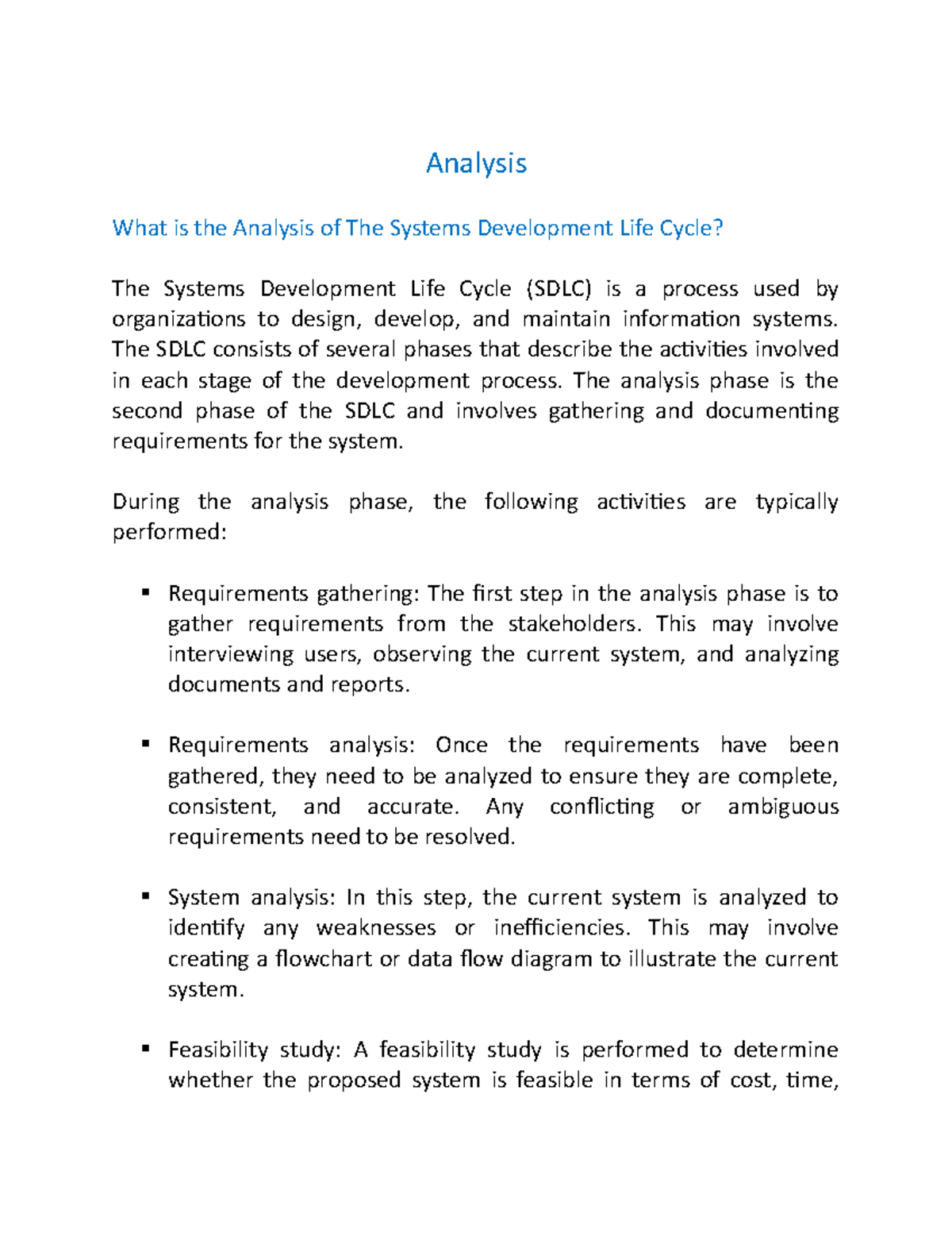 Analysis NOTES Analysis What is the Analysis of The Systems