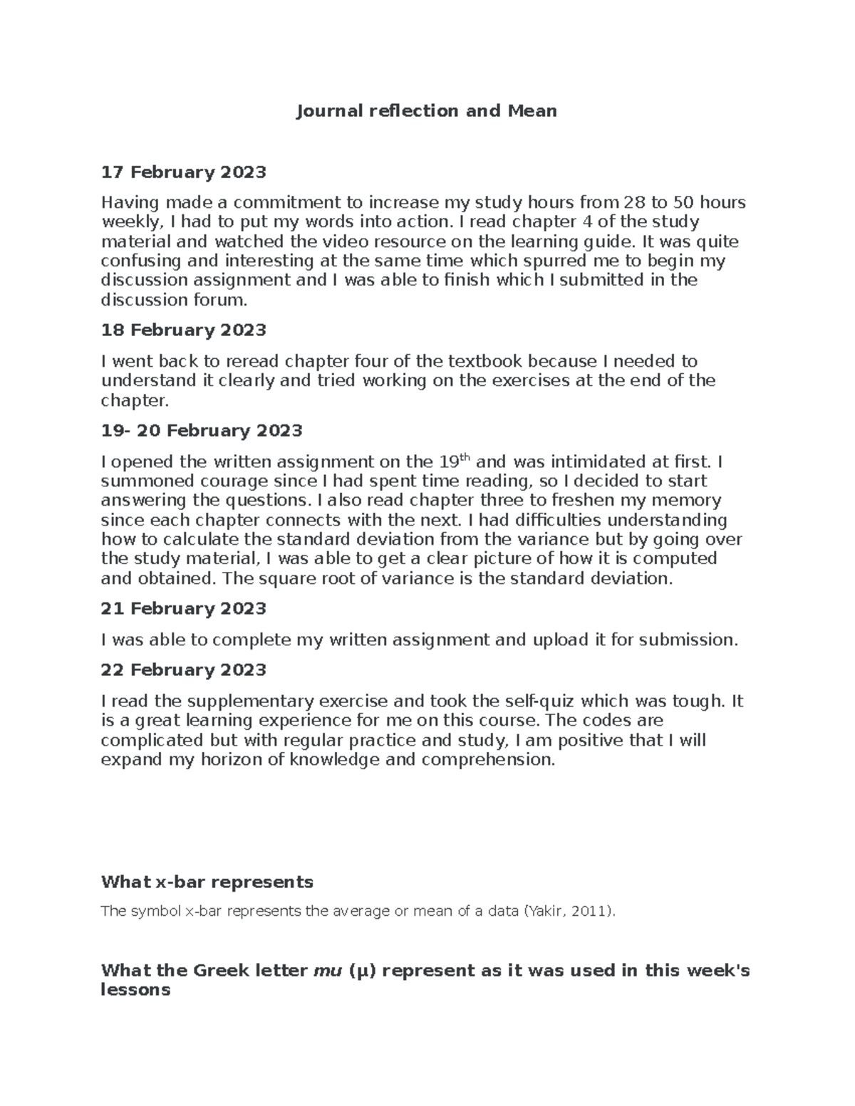 MATH 1280 J4 Probability - Journal reflection and Mean 17 February 2023 ...