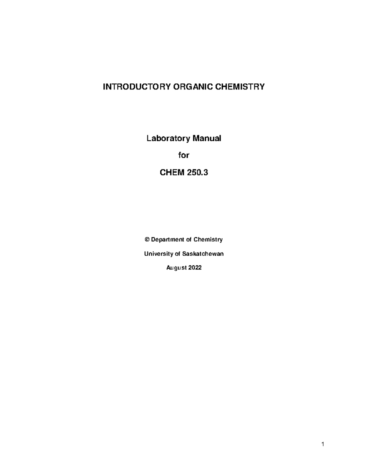 Intro and Chapter 01 INTRODUCTORY ORGANIC CHEMISTRY Laboratory Manual