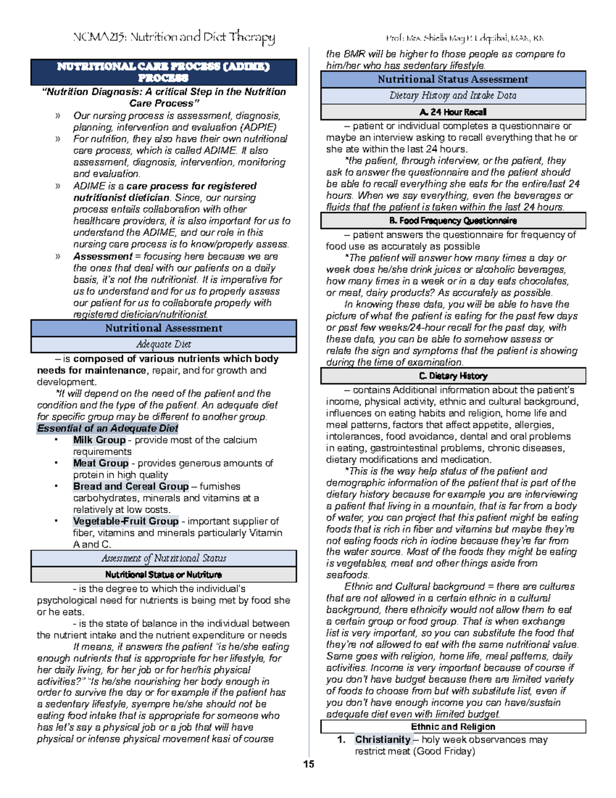 Nutrition- Transes-457 - NUTRITIONAL CARE PROCESS (ADIME) PROCESS ...