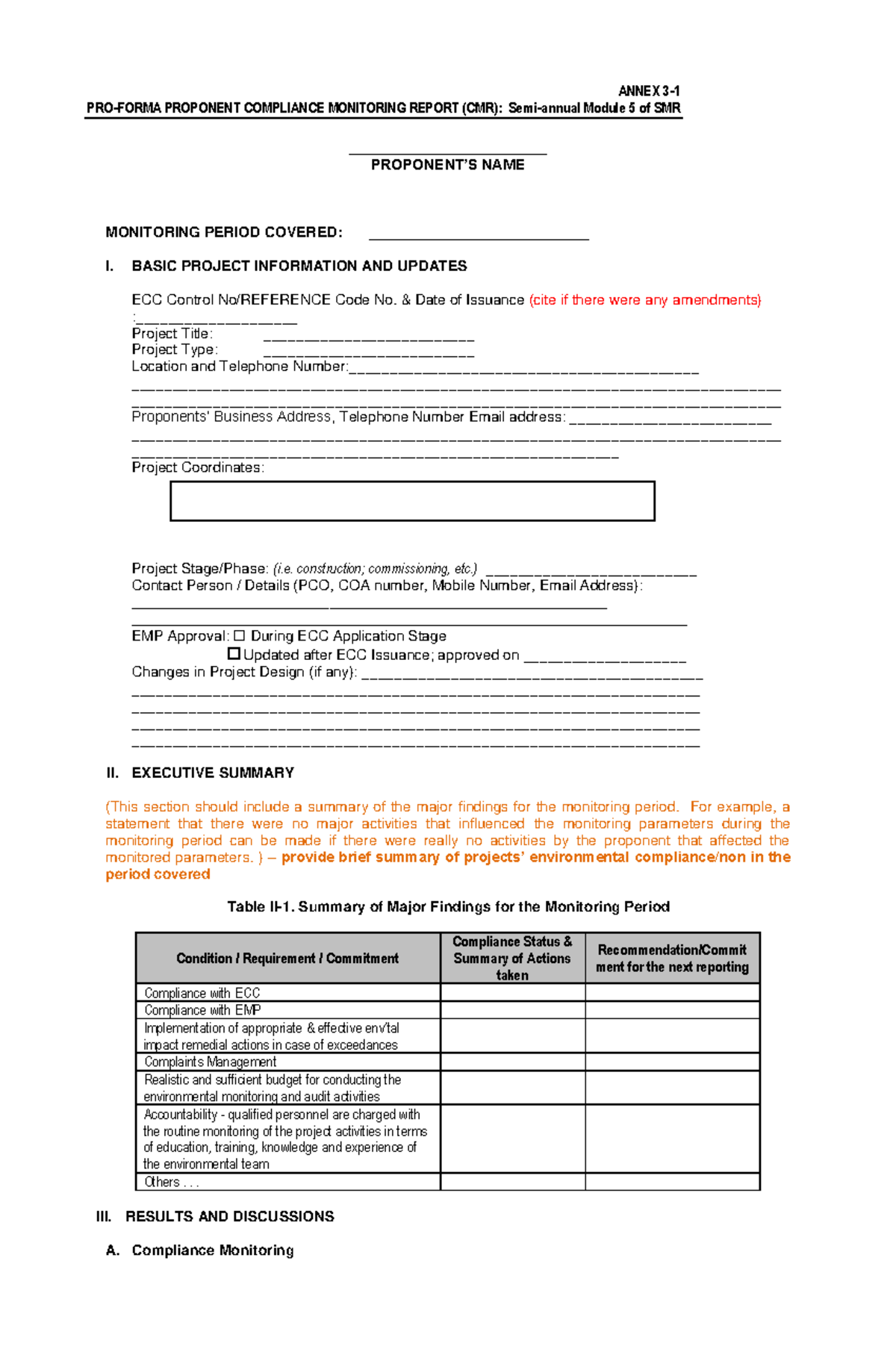 Compliance-Monitoring-Report - o PROPONENT’S NAME MONITORING PERIOD ...
