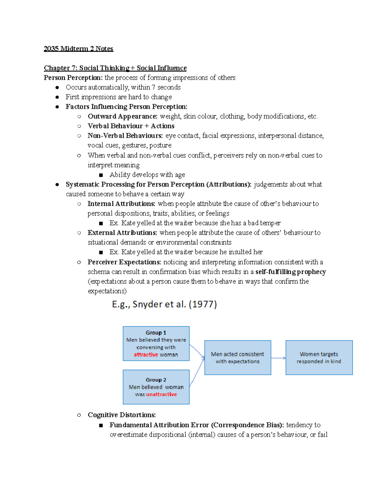 2035 midterm 2 - 2035 Midterm 2 Notes Chapter 7: Social Thinking ...