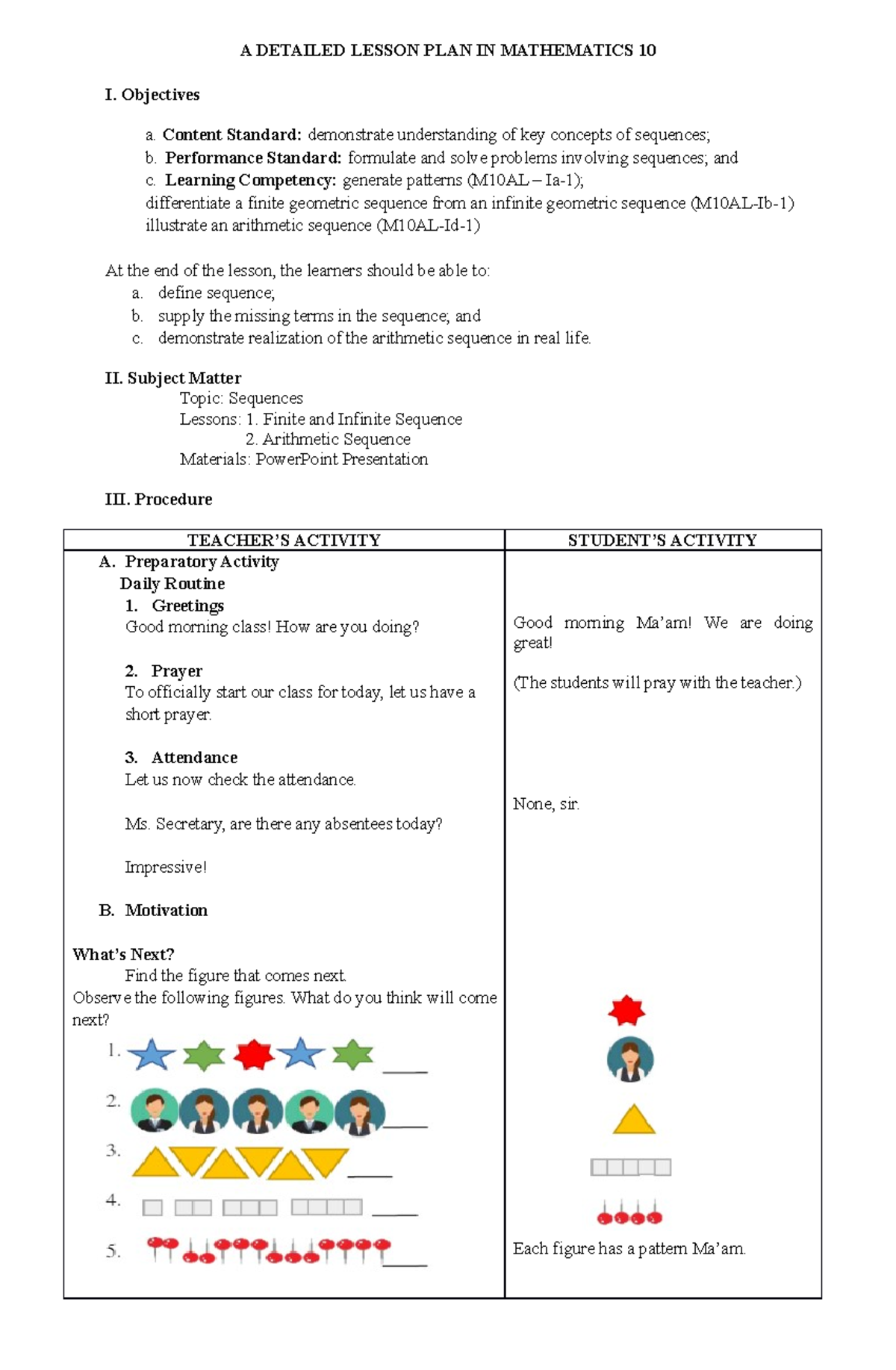A Detailed Lesson PLAN IN Mathematics 10 - A DETAILED LESSON PLAN IN ...