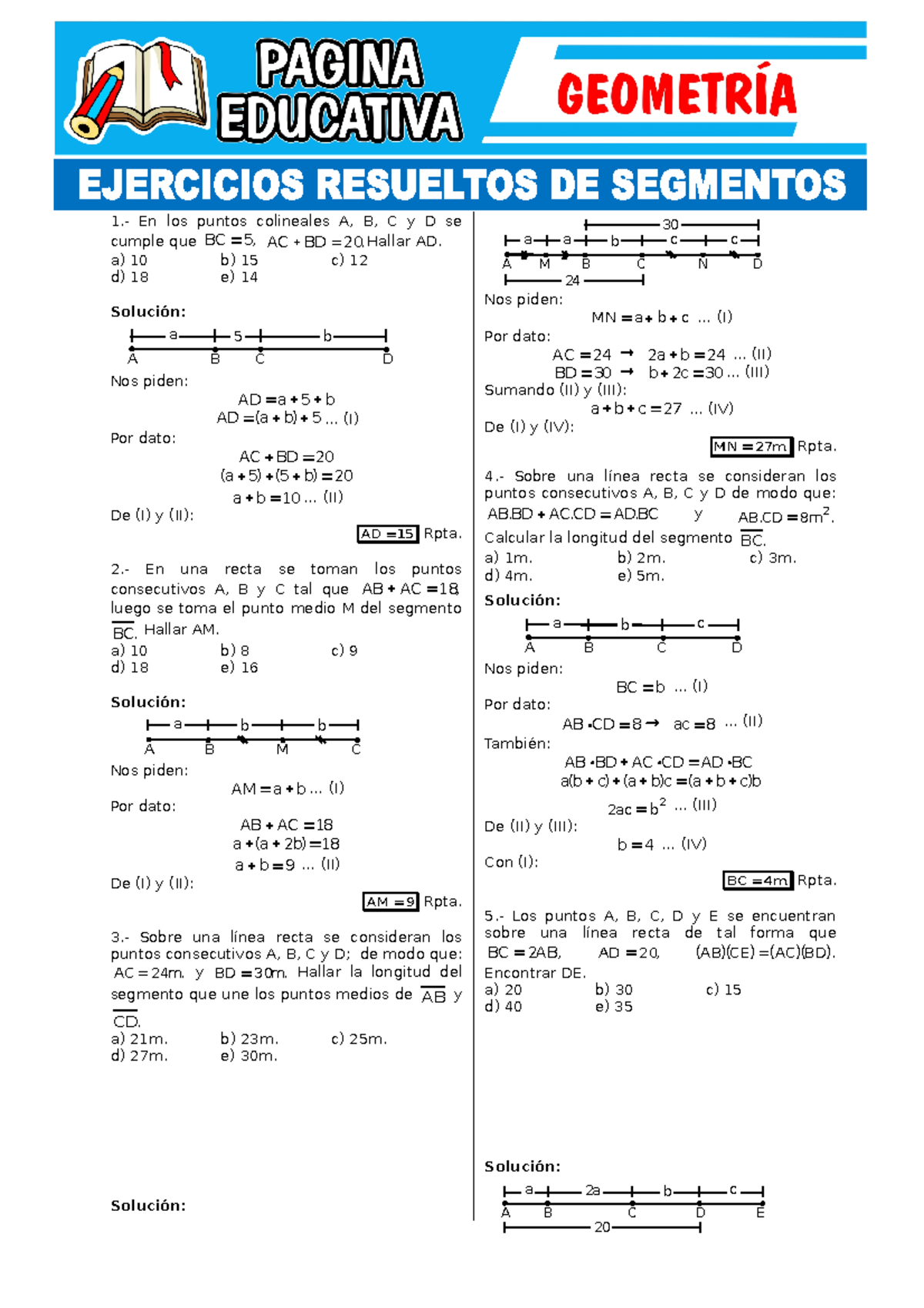 Ejercicios Resueltos De Segmentos Pagina Educativa - 1.- En Los Puntos ...