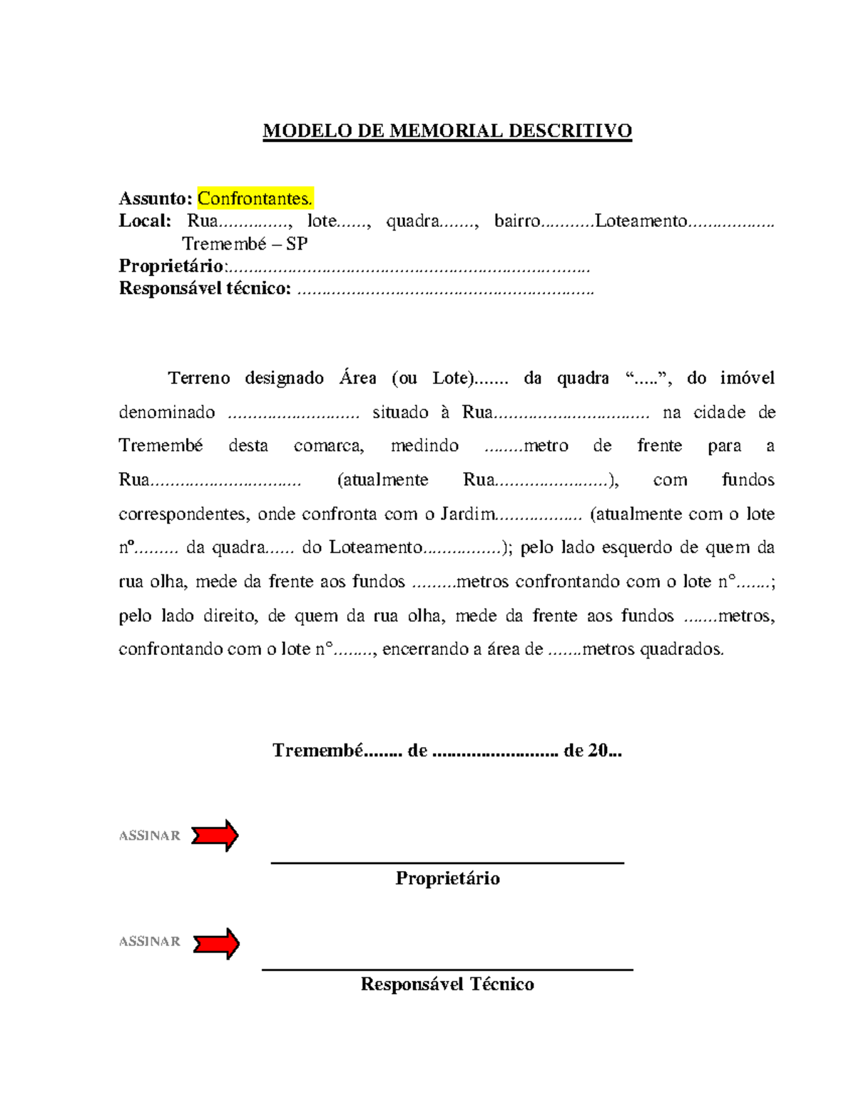 Modelo de memorial descritivo para certidão de Confrontantes - MODELO ...