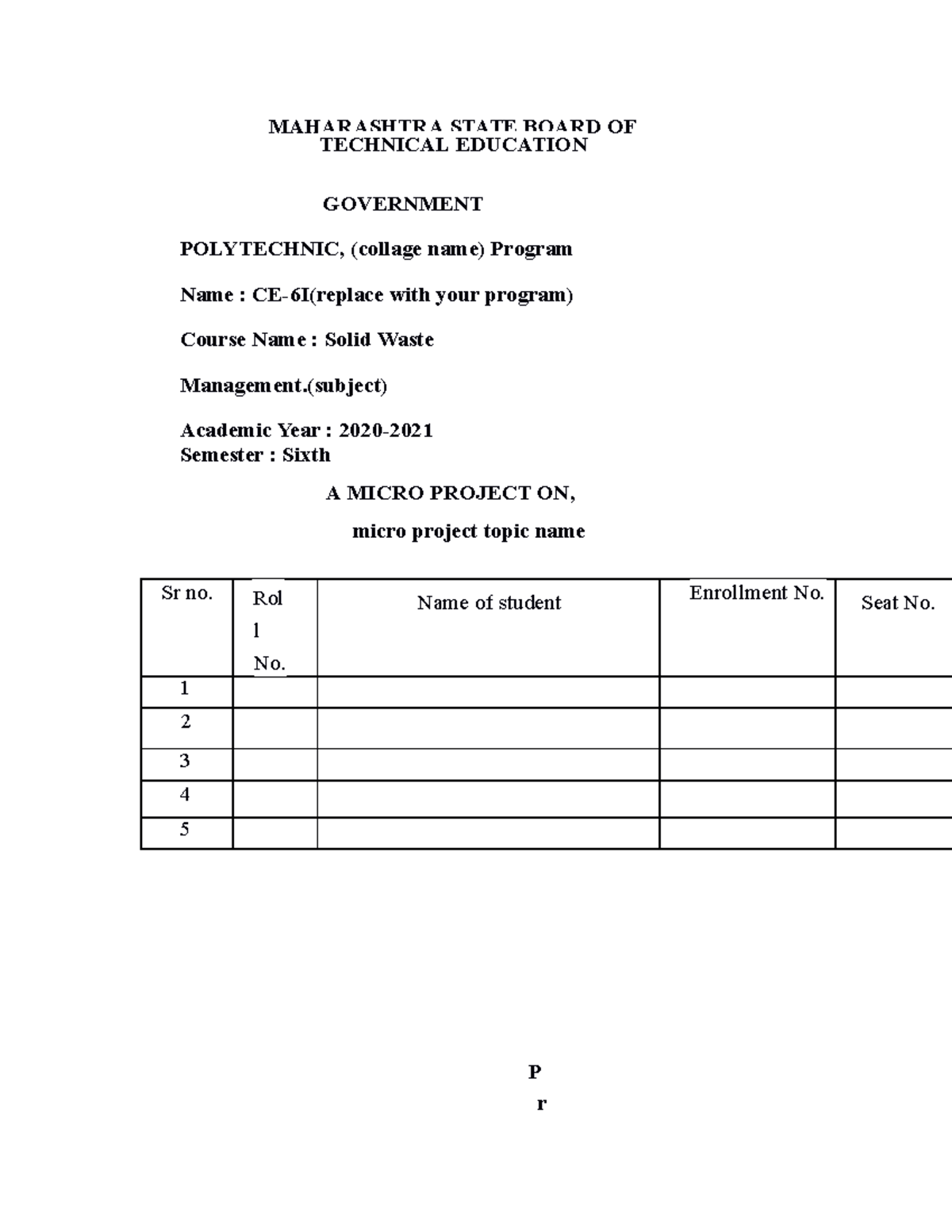 Micro project format - MAHARASHTRA STATE BOARD OF TECHNICAL EDUCATION ...