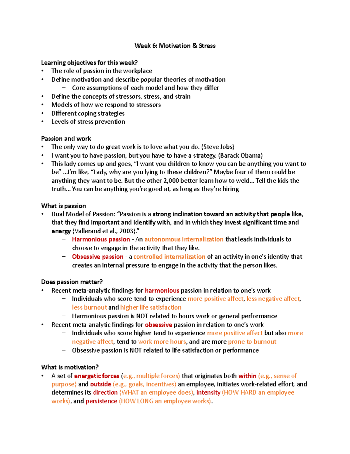 Lec 6 - lecture 6 class notes - Week 6: Motivation & Stress Learning ...