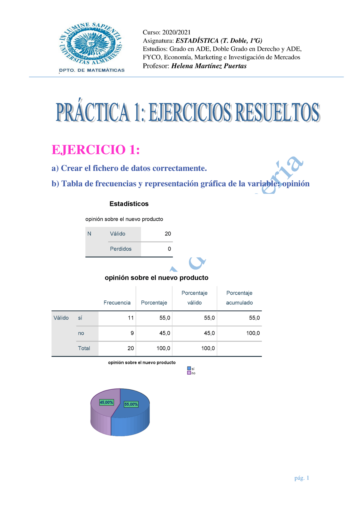 Ejercicios Resueltos De La Práctica 1 - Asignatura: ESTADÍSTICA (T ...