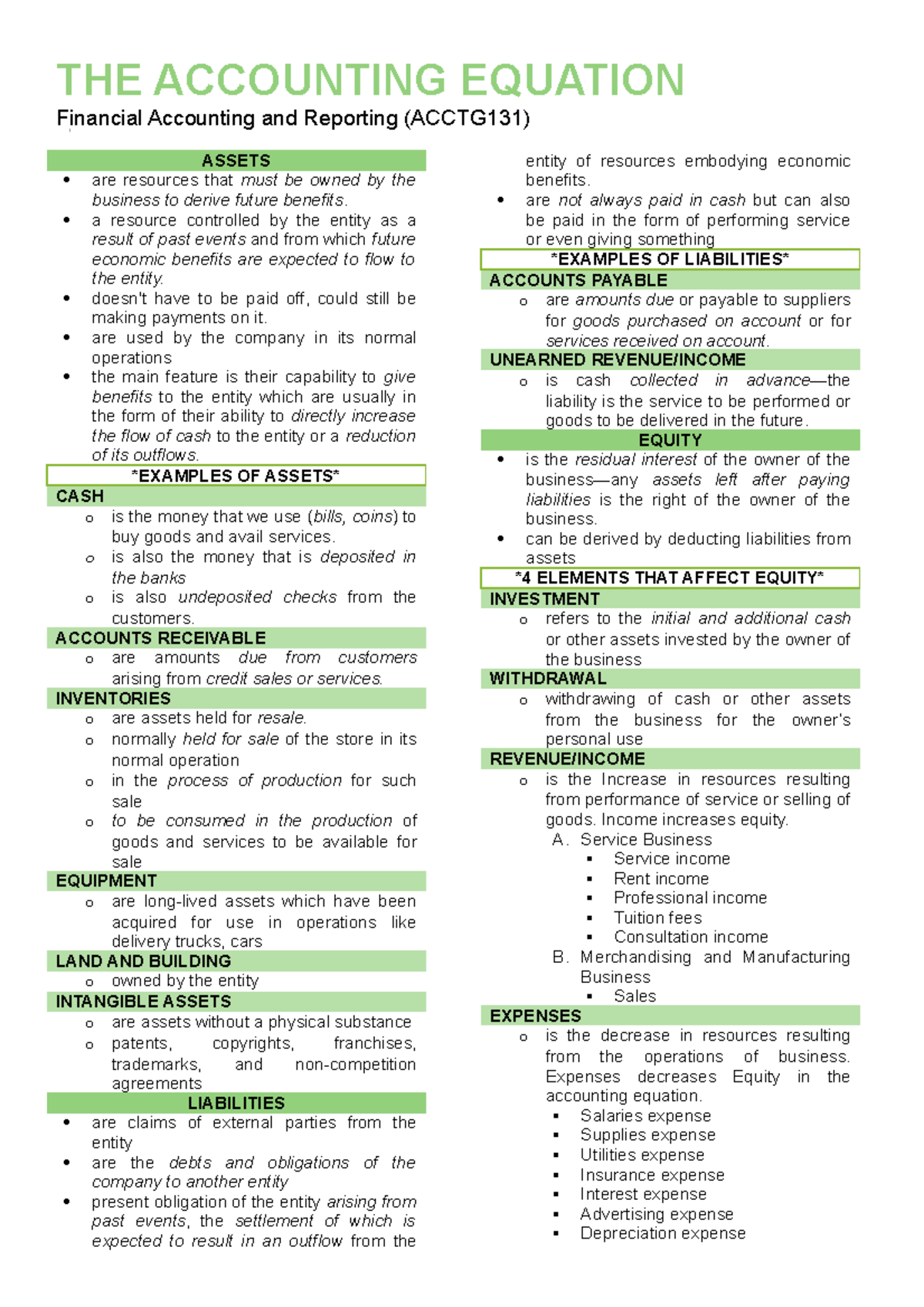 The accounting equation - THE ACCOUNTING EQUATION Financial Accounting ...