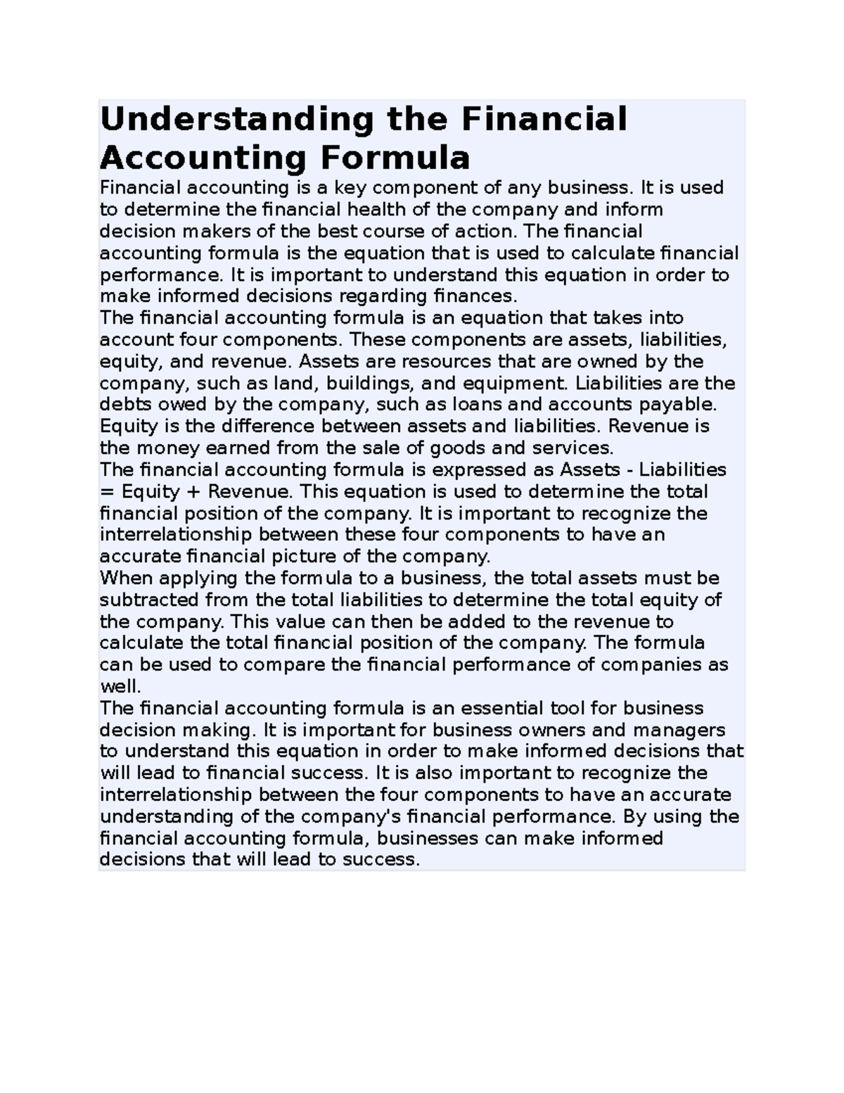 Understanding The Financial Accounting Formula - Understanding The ...