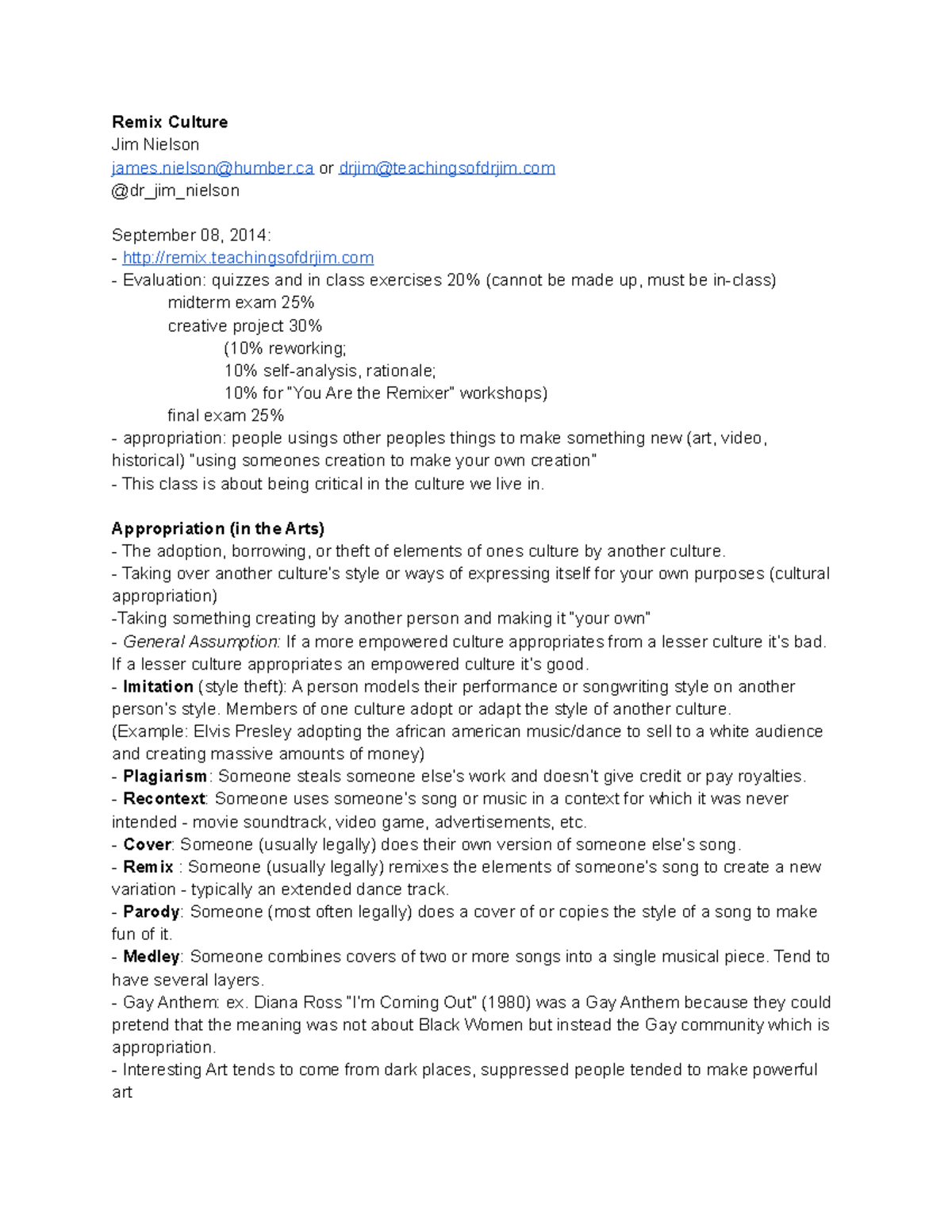 Remix Culture Notes - Prof. Jim Nelson - Remix Culture Jim Nielson ...