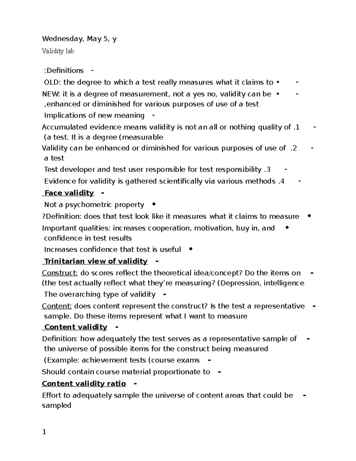 Validity Lecture notes 3 Validity lab Definitions • OLD the