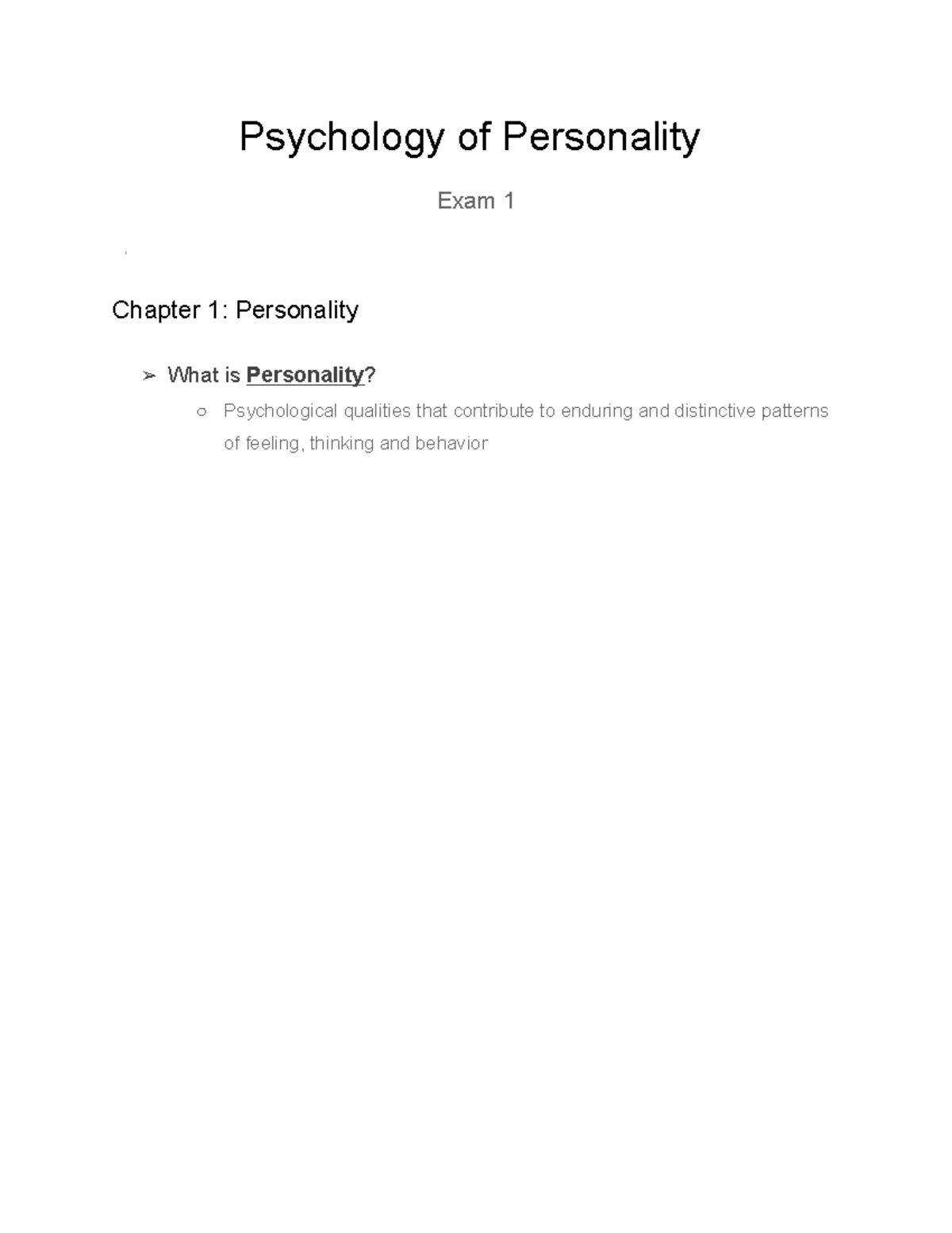 Personality Study Guide Exam 1 - Psychology of Personality Exam 1 ...