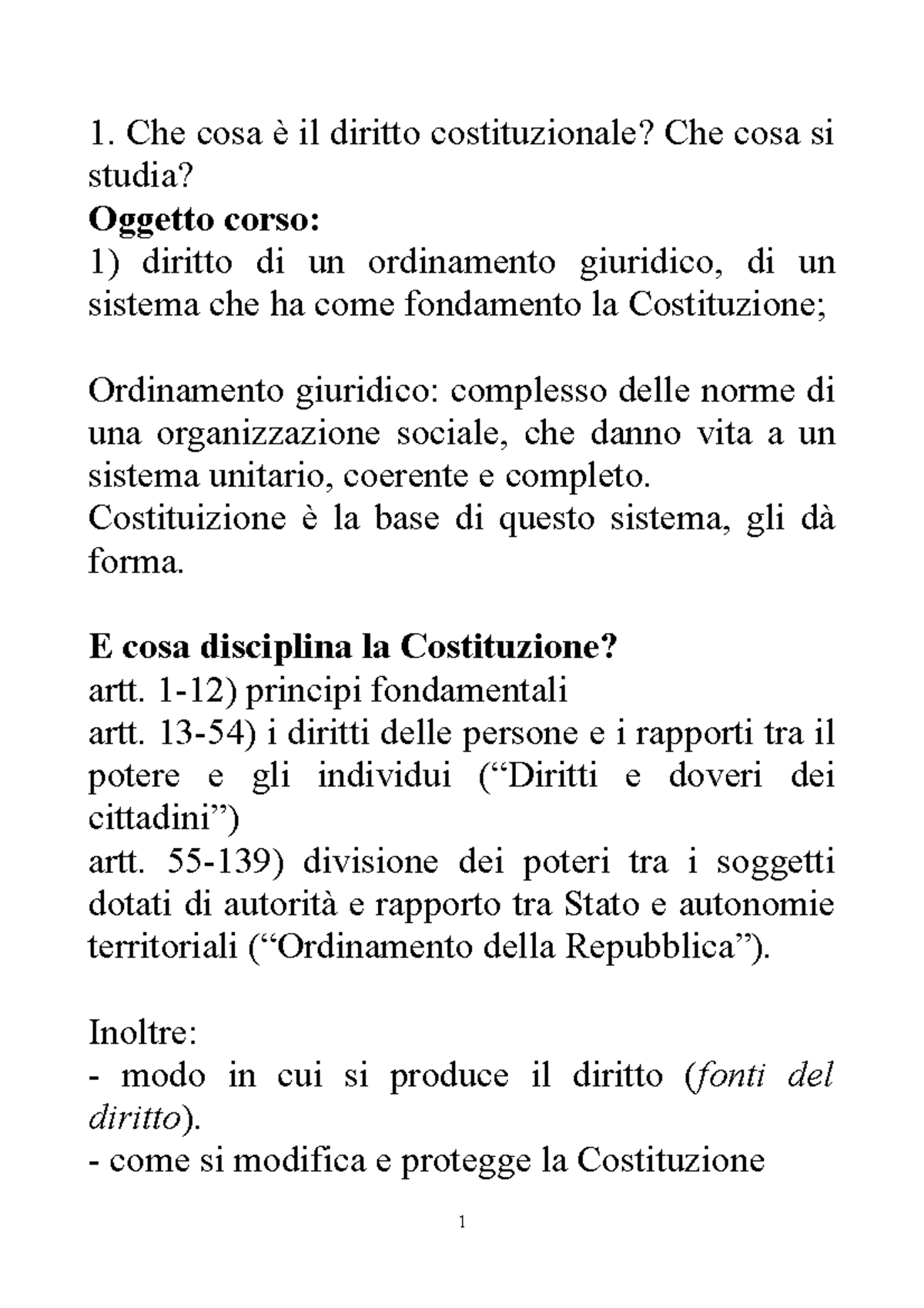 1. La Costituzione - Che Cosa è Il Diritto Costituzionale? Che Cosa Si ...