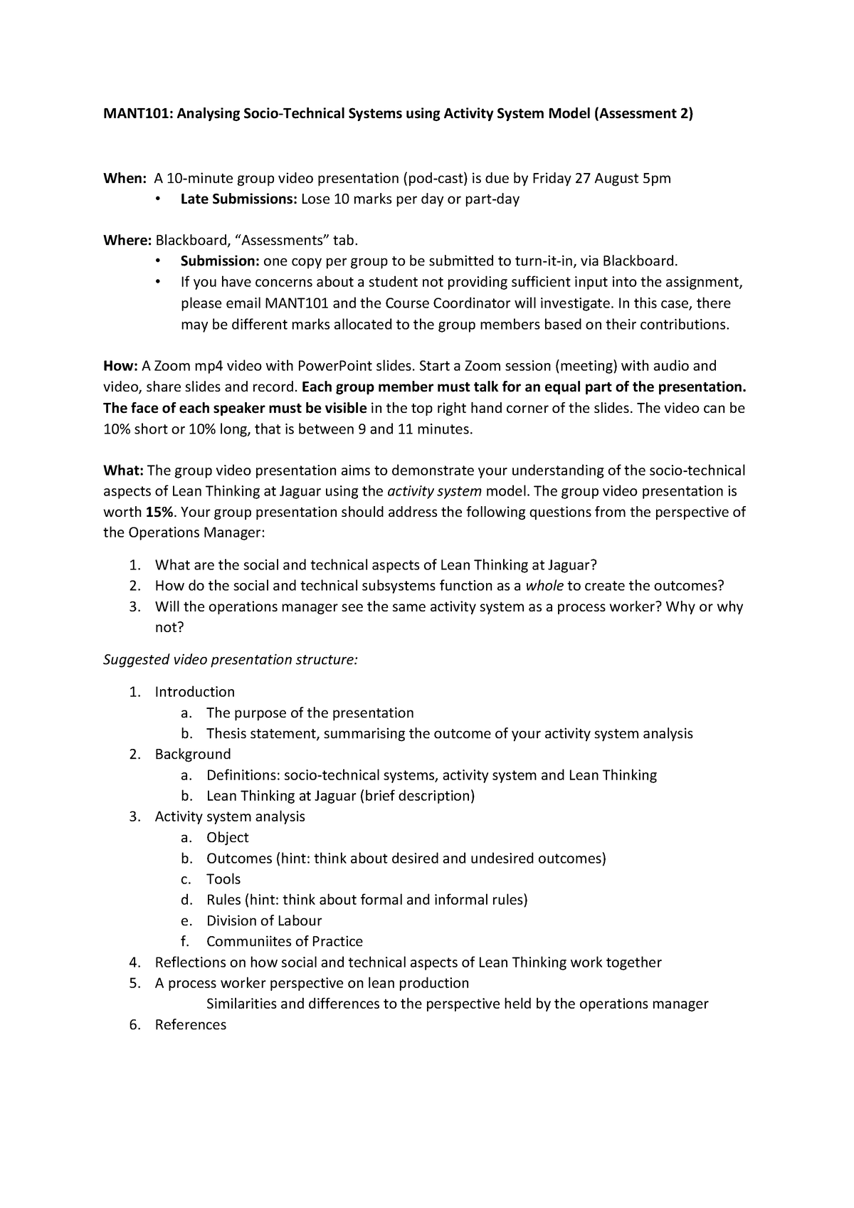 Instructions and information for Assignment 2 - MANT101: Analysing ...