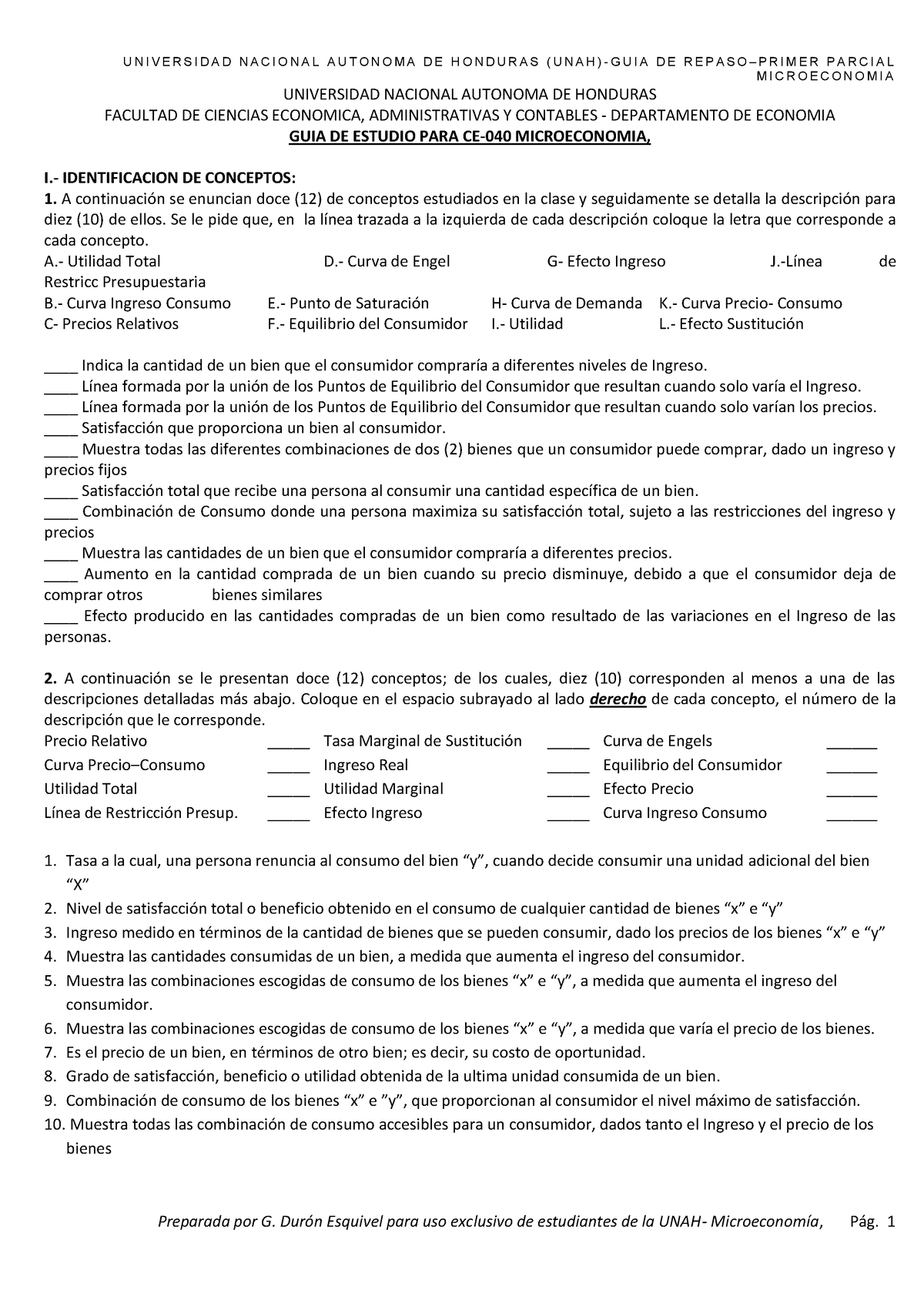 Guia De Estudio Para Primer Parcial Microeconomía - M I C R O E C O N O ...