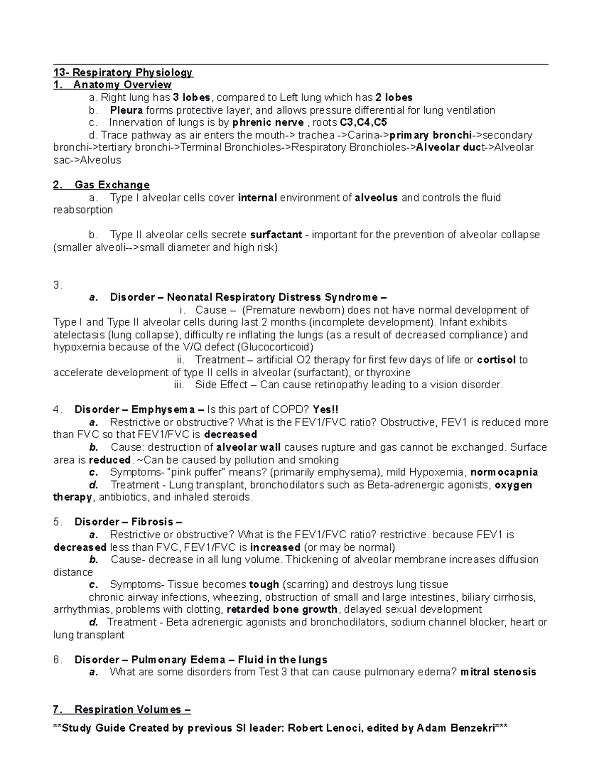 Exam 4 Study Guide Answers - 13- Respiratory Physiology Anatomy ...