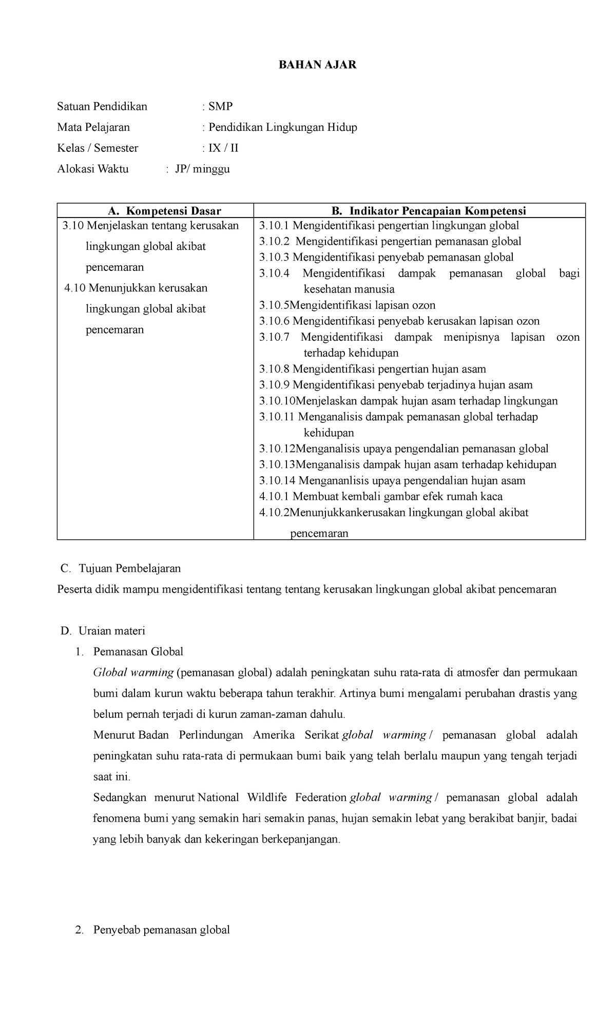 Bahan Ajar KD 3.10 - BAHAN AJAR Satuan Pendidikan : SMP Mata Pelajaran ...