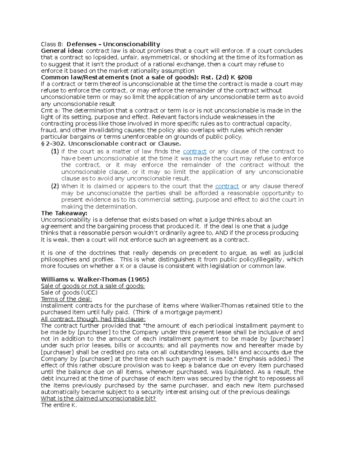 Contracts Class 8 Lecture 8 Notes Class 8 Defenses