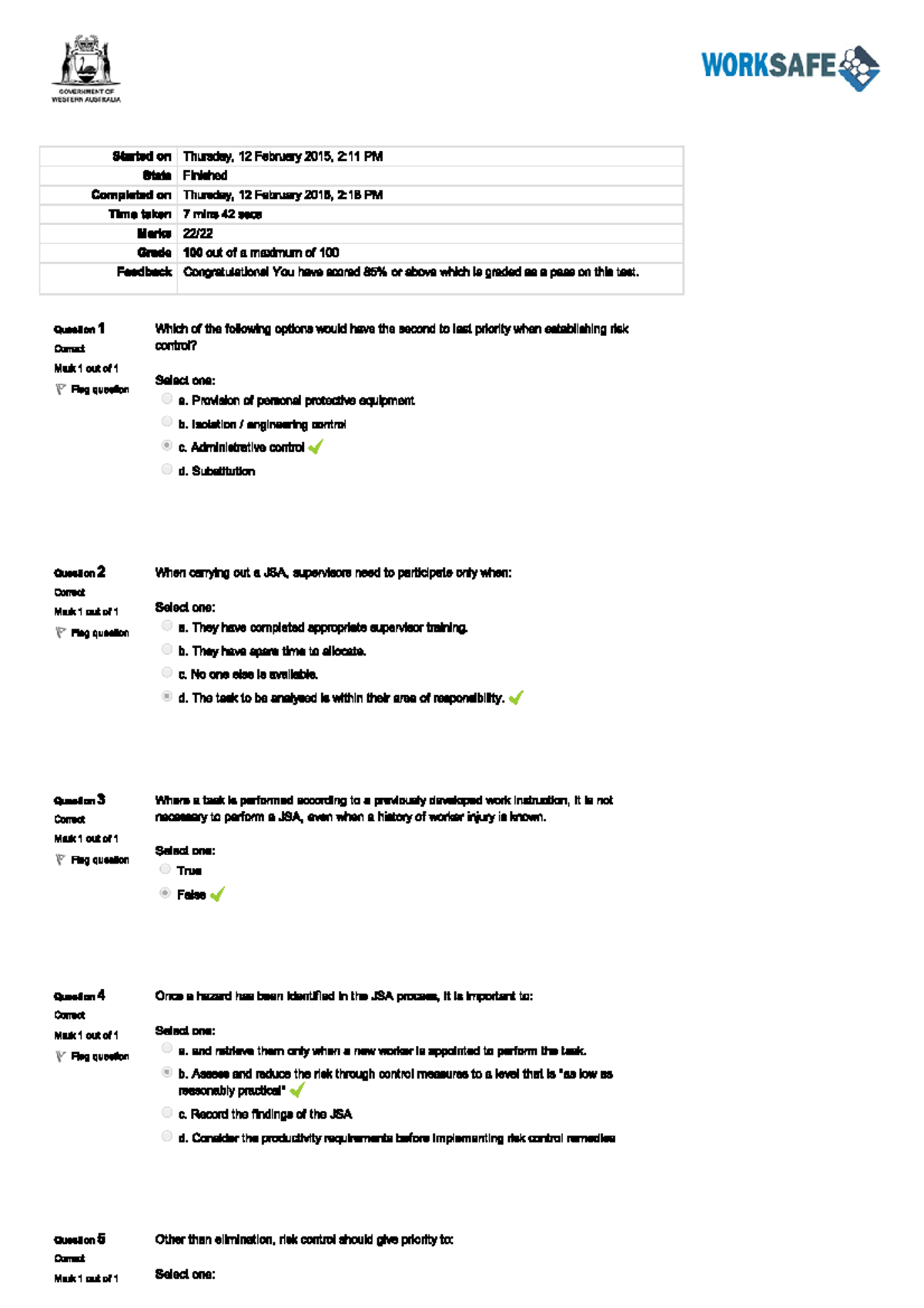 Job Safety Analysis test - WORKSAFE GOVERNMENT OF WESTERN AUSTRALIA ...