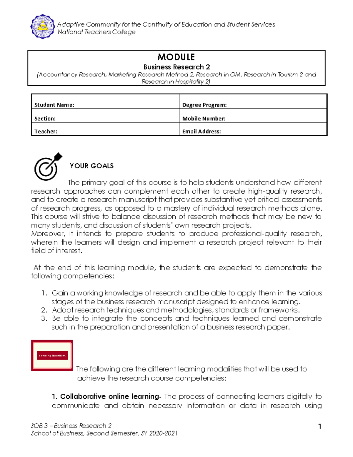 Research Module 2 Revised Second SEM - National Teachers College SOB 3 ...