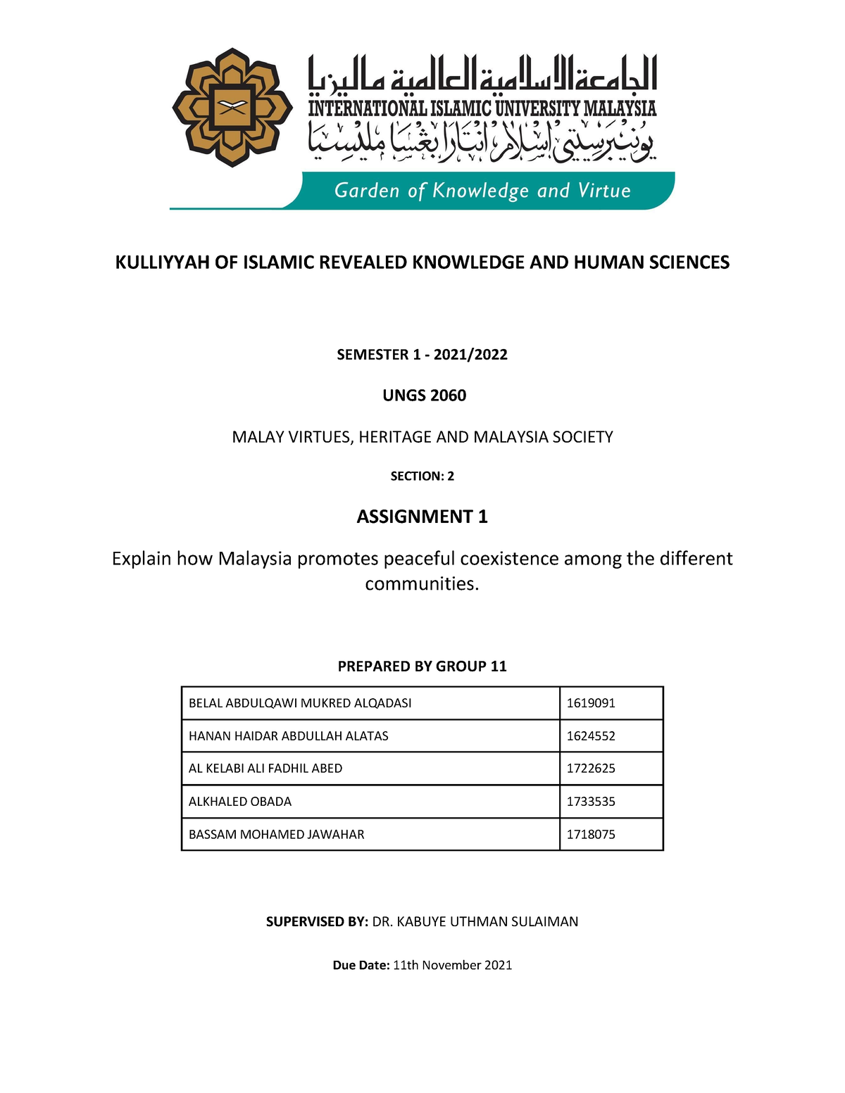 UNGS 2060 Group 11 Assignment - Malay Virtues, Heritage and 