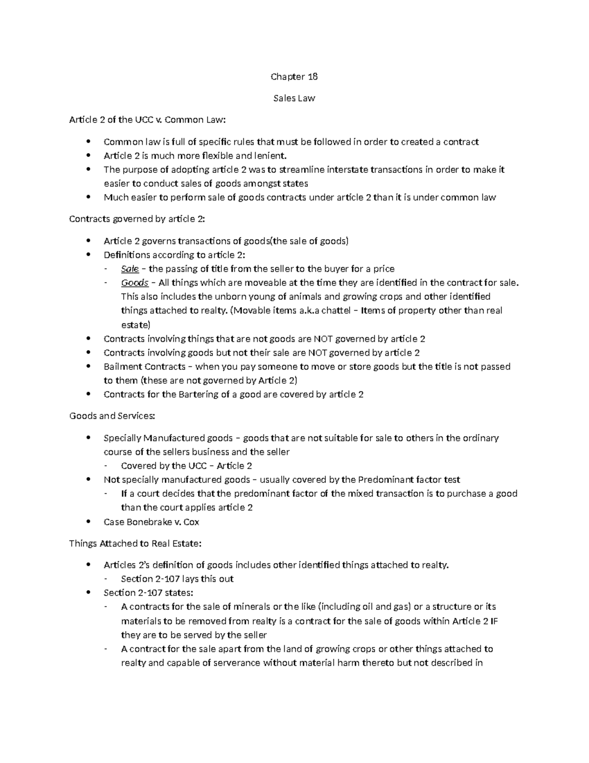 United States Sales Laws Chapter 18 Sales Law Article 2 of the UCC v
