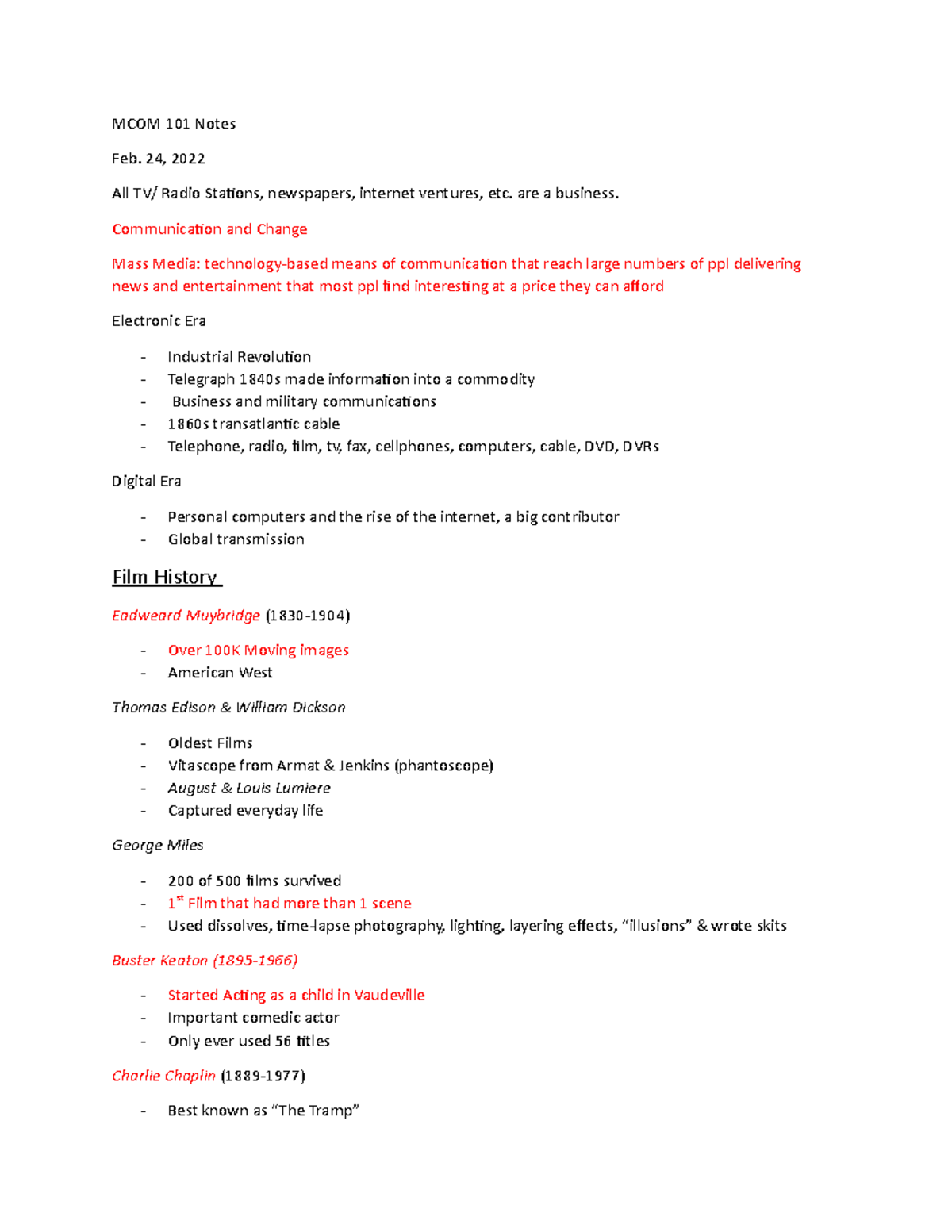 MCOM Film History - MCOM 101 Notes Feb. 24, 2022 All TV/ Radio Stations ...