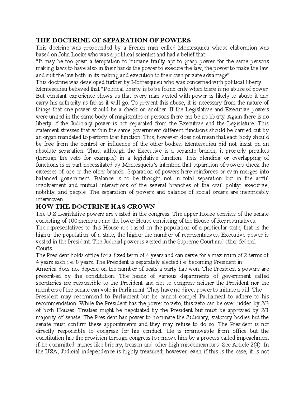 THE Doctrine OF Separation OF Powers - THE DOCTRINE OF SEPARATION OF ...