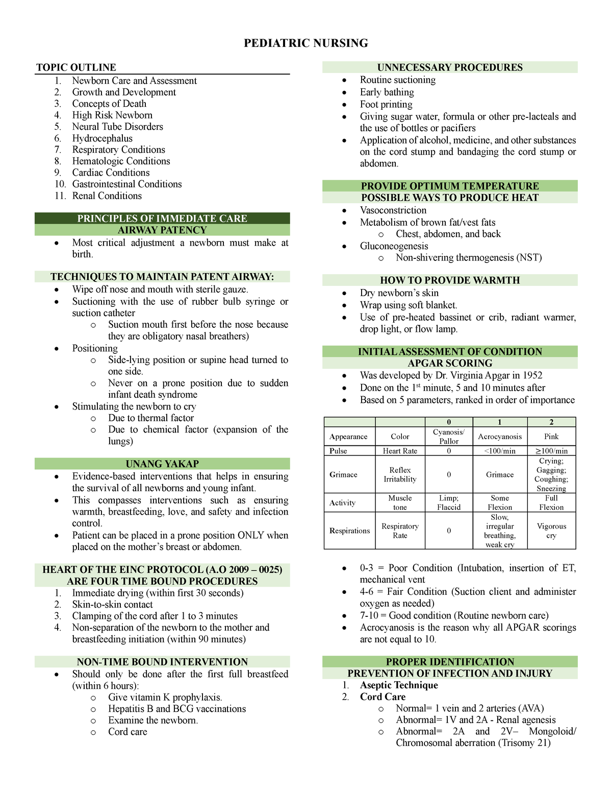 Pediatric Nursing Review PEDIATRIC NURSING TOPIC OUTLINE Newborn Care   Thumb 1200 1553 