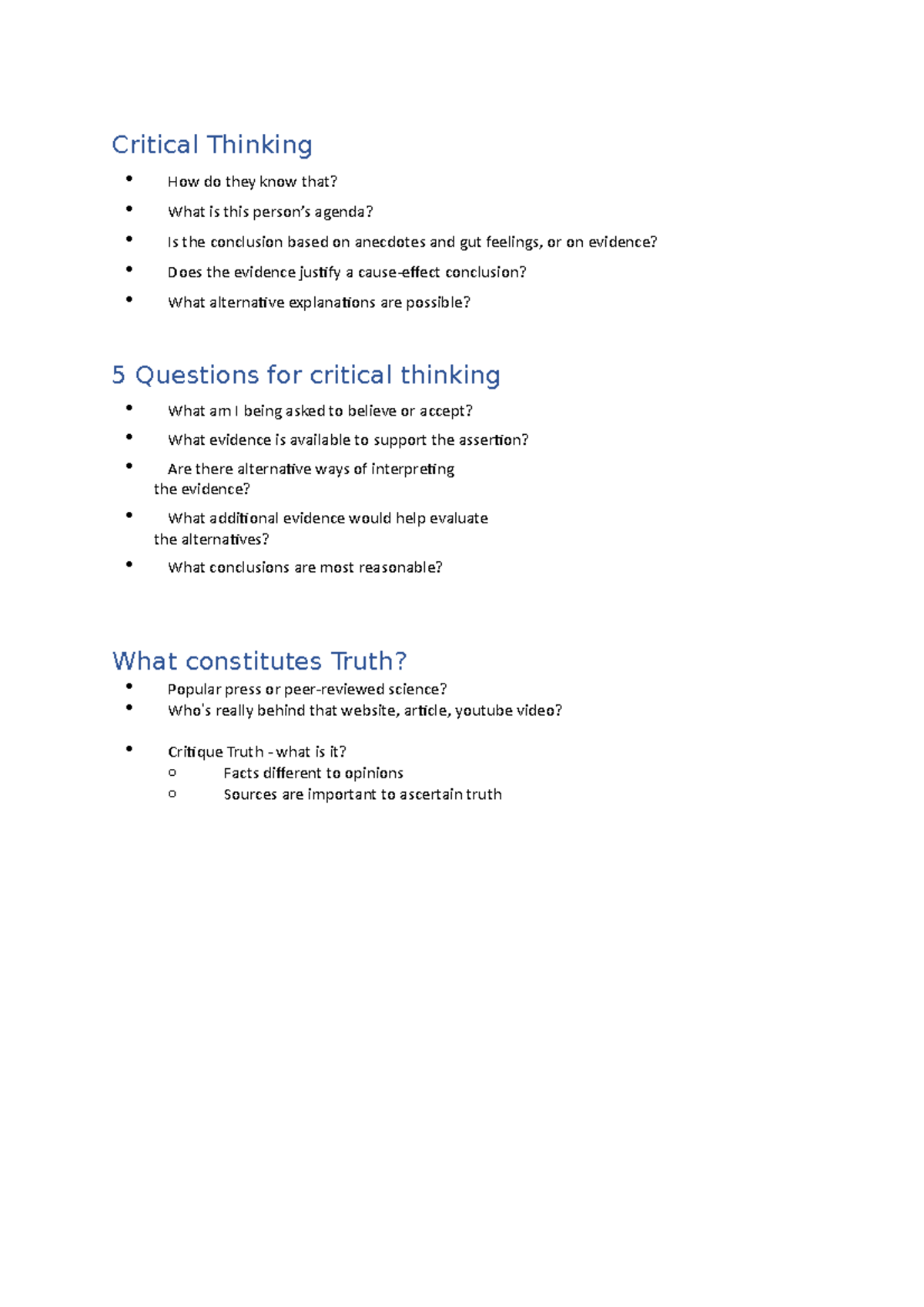 Critical Thinking - Lecture notes 1 - Critical Thinking How do they ...