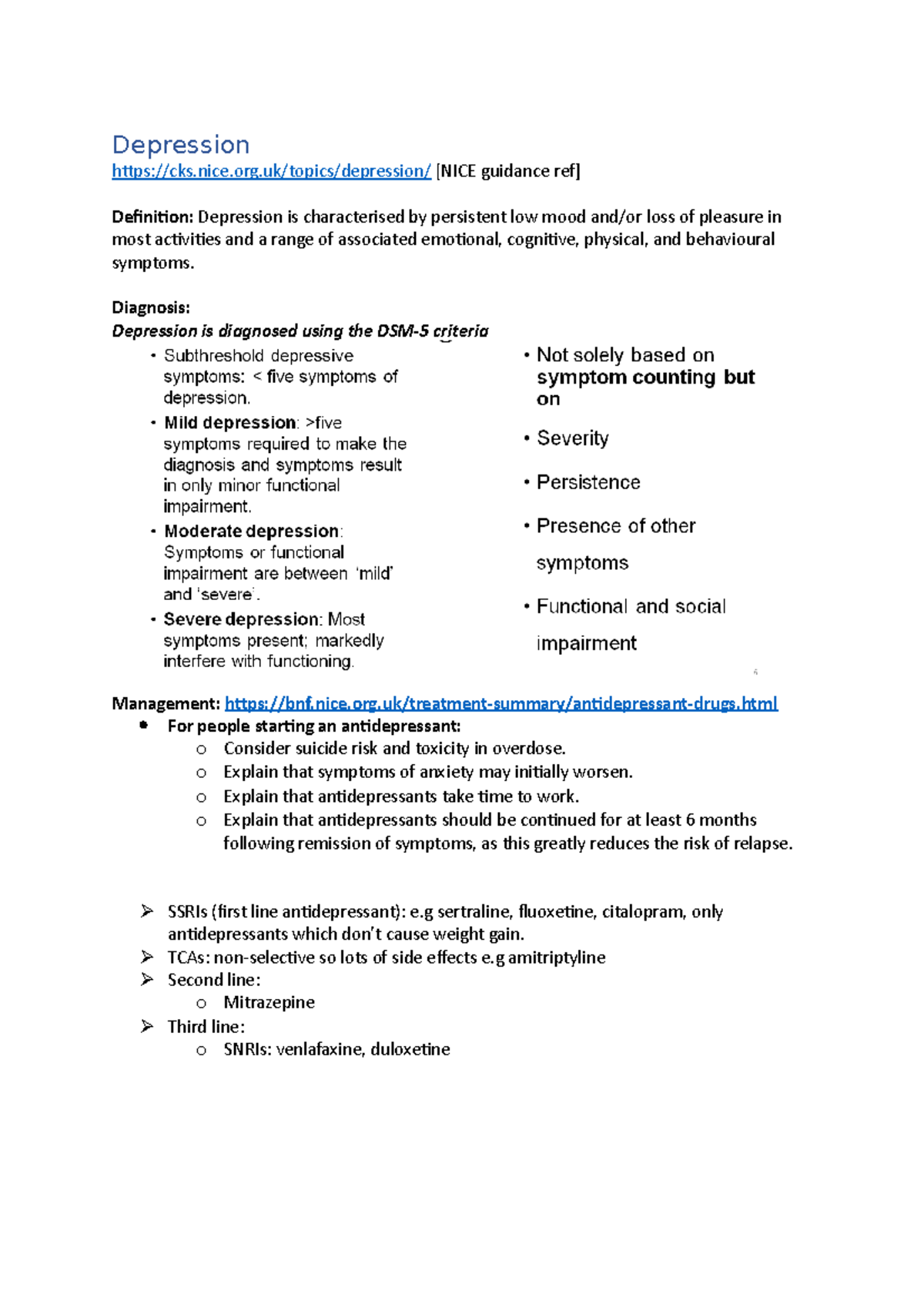 Depression - Revision Notes - Depression Cks.nice.org/topics/depression ...