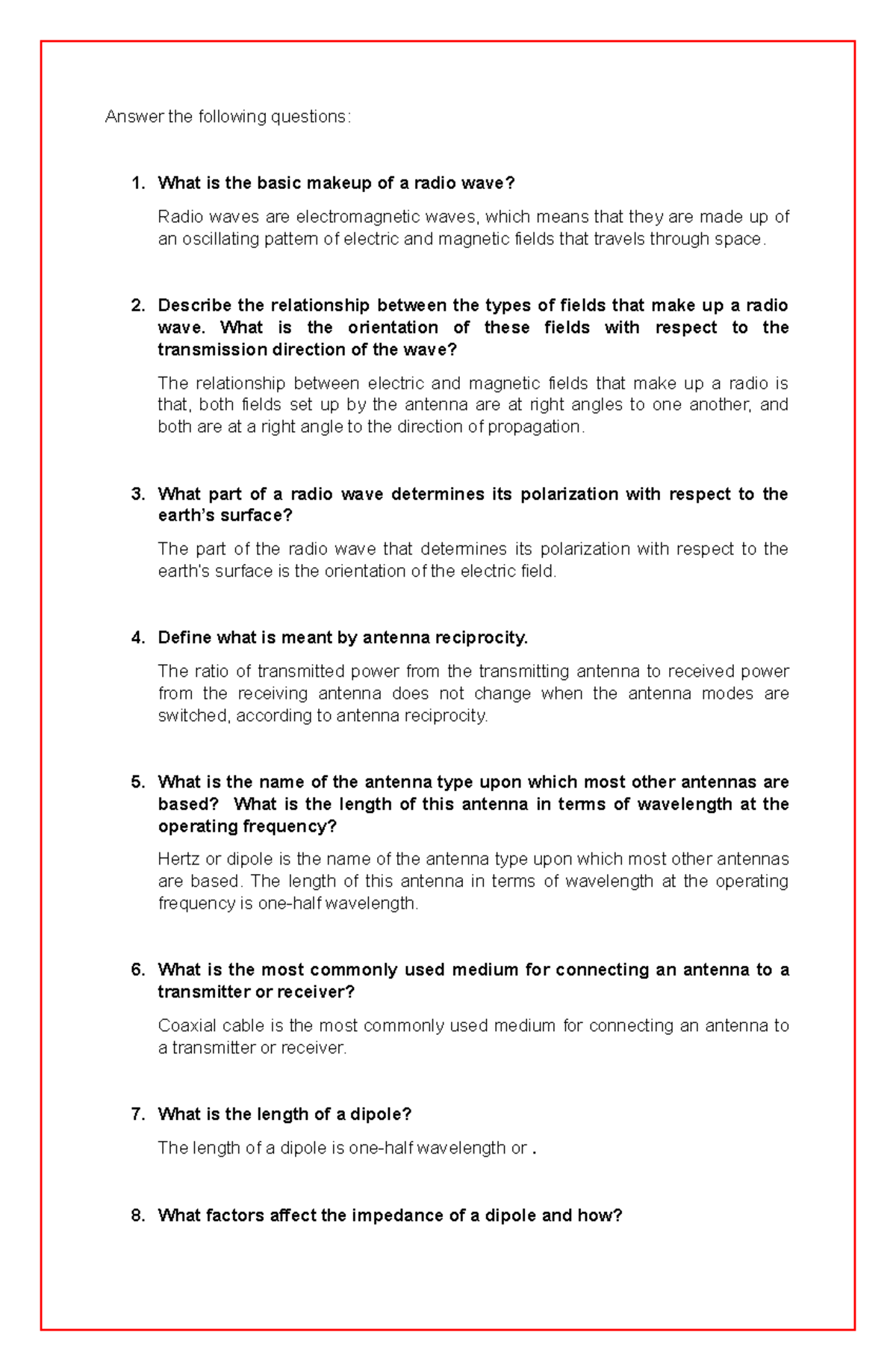 Lecture notes on antennas Answer the following questions What is the