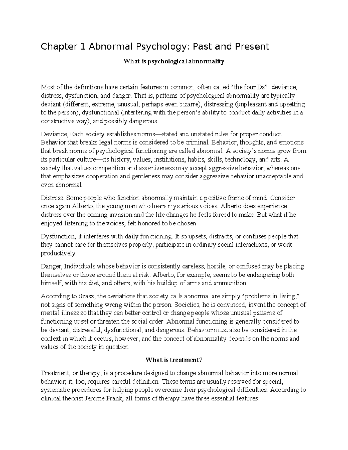 Chapter 1 psyc 341 - Chapter 1 Abnormal Psychology: Past and Present ...