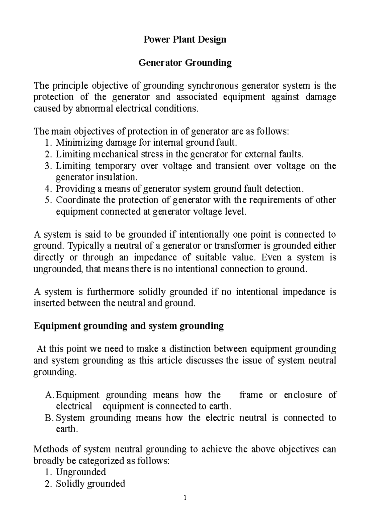 Lec 14 Generator Grounding Power Plant Design Generator Grounding The principle objective of