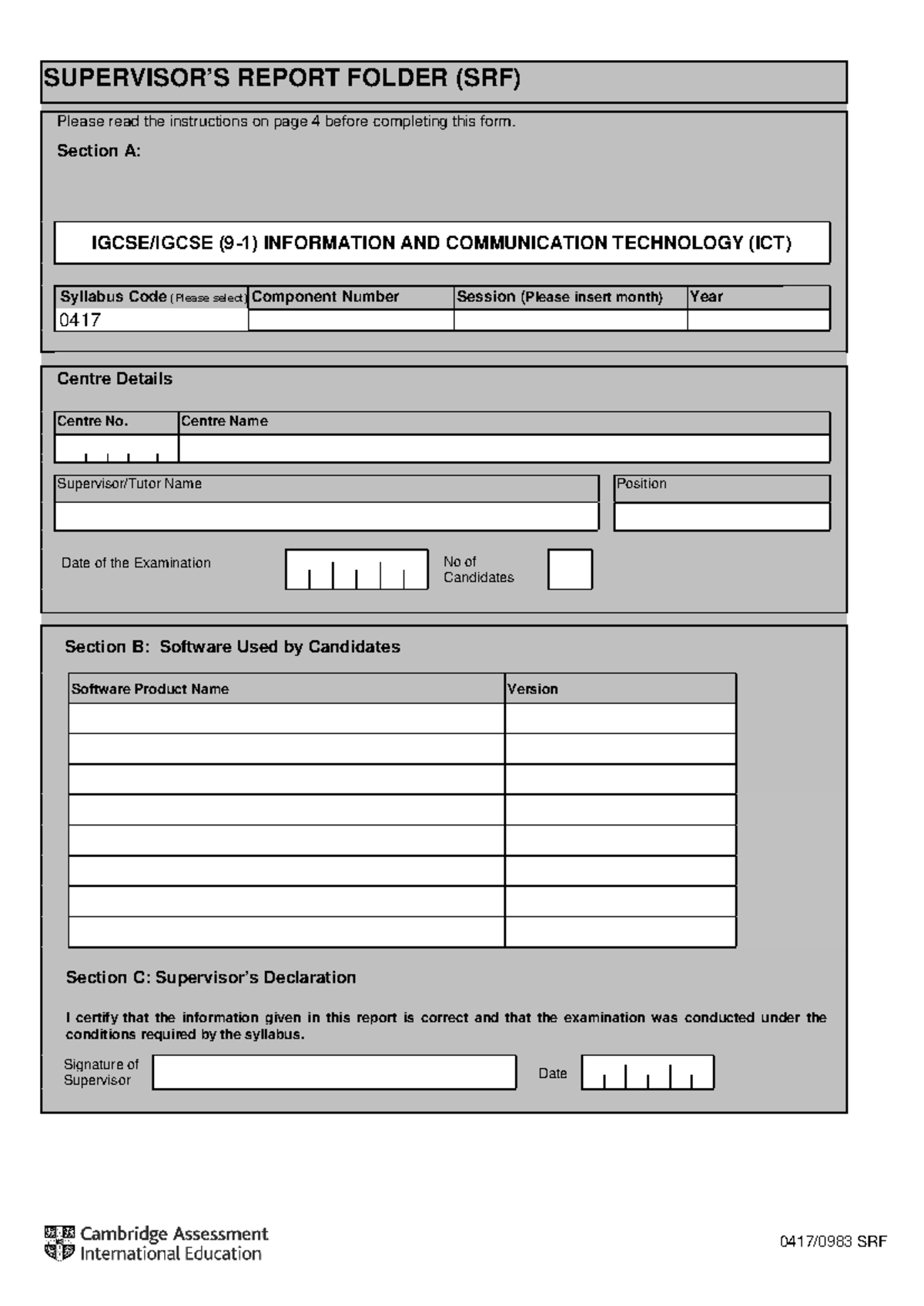 0417 0983 SRF - very usefull - SUPERVISOR’S REPORT FOLDER (SRF) Please ...