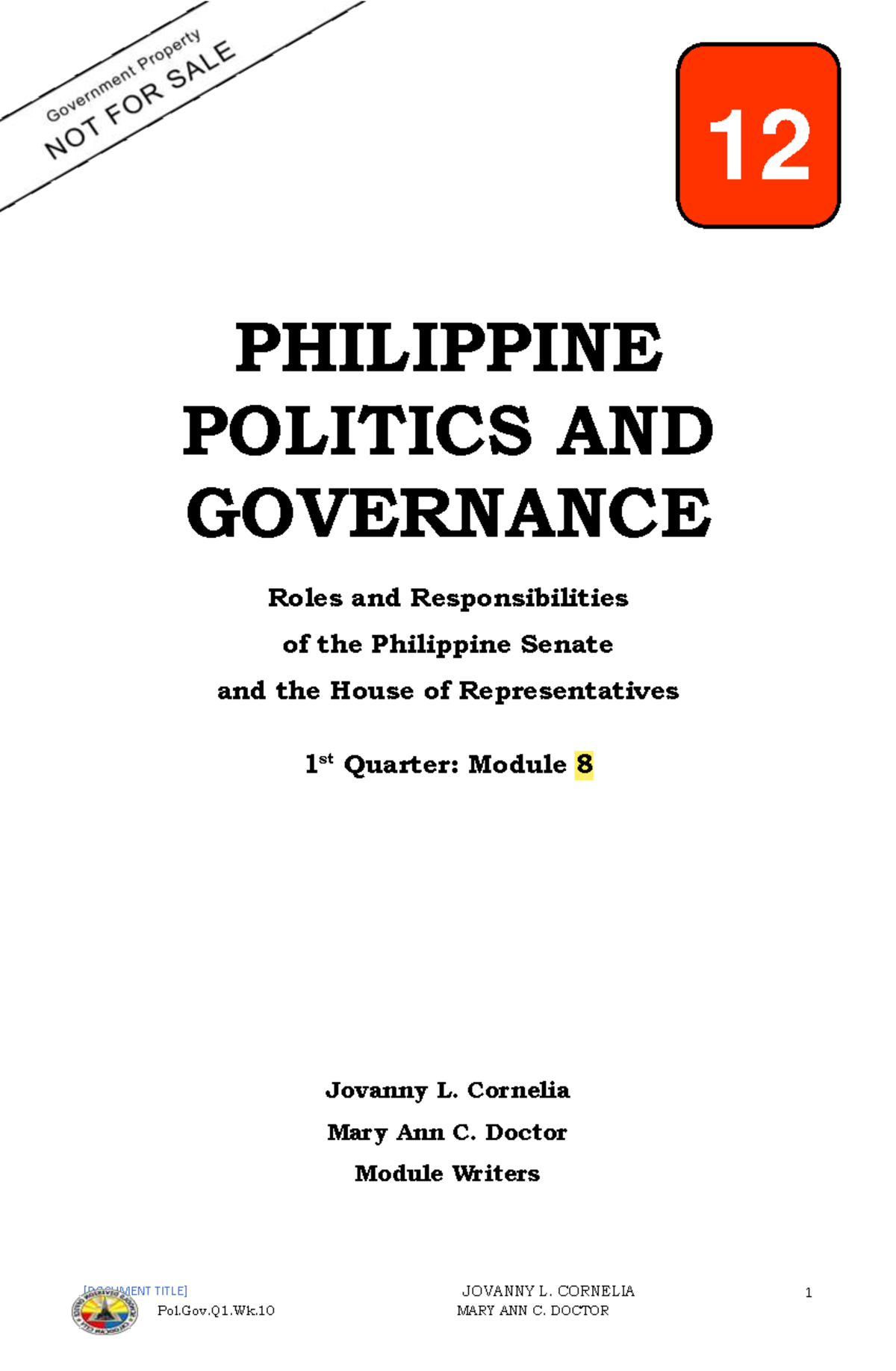 Politics and Governance Week 10 - [DOCUMENT TITLE] JOVANNY L. CORNELIA ...